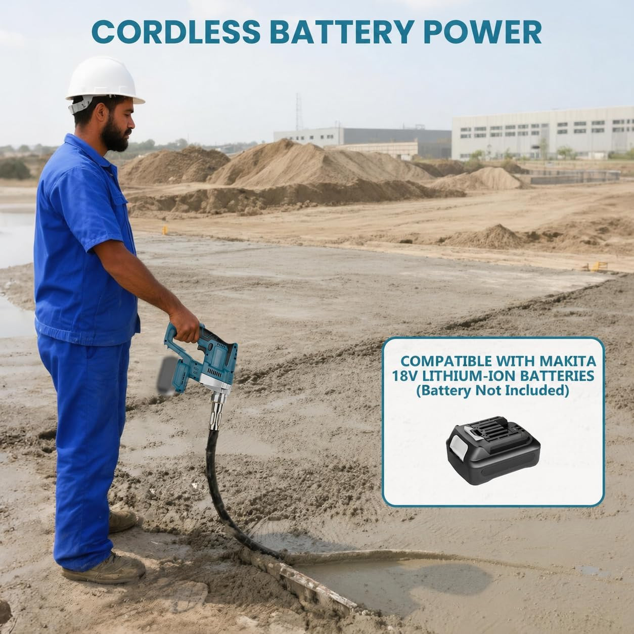 Cordless Handheld Concrete Vibrator Tool, Compatible with Makita 18V Battery (No