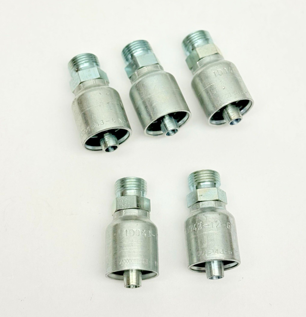 Lot Of 5, Parker 1D043-12-6 Crimp Style Hydraulic Hose Fitting