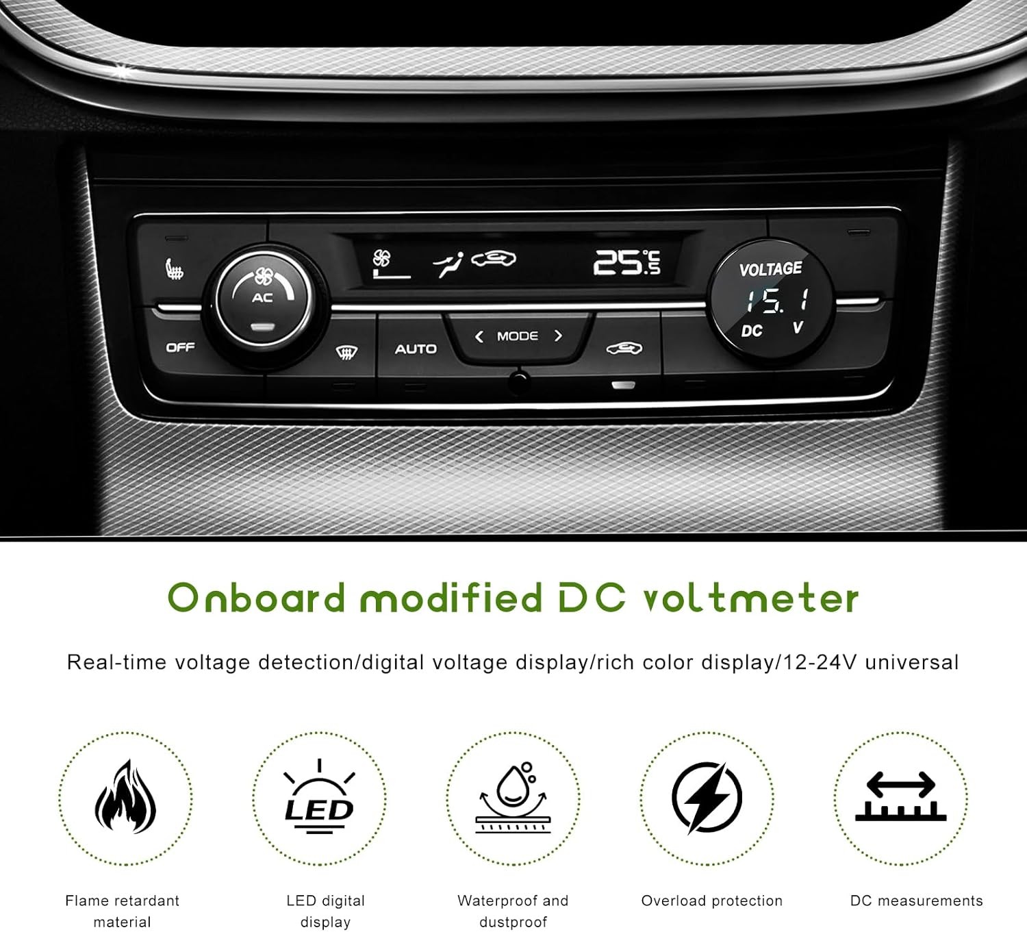 DC 12V 24V Voltmeter Gauge, Mini Waterproof LED Digital Display Voltage Meter wi