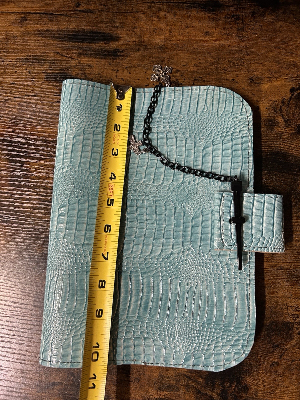 Turquoise Faux Croc Leather Journal Cover Western Style Notebook Holder w Chain