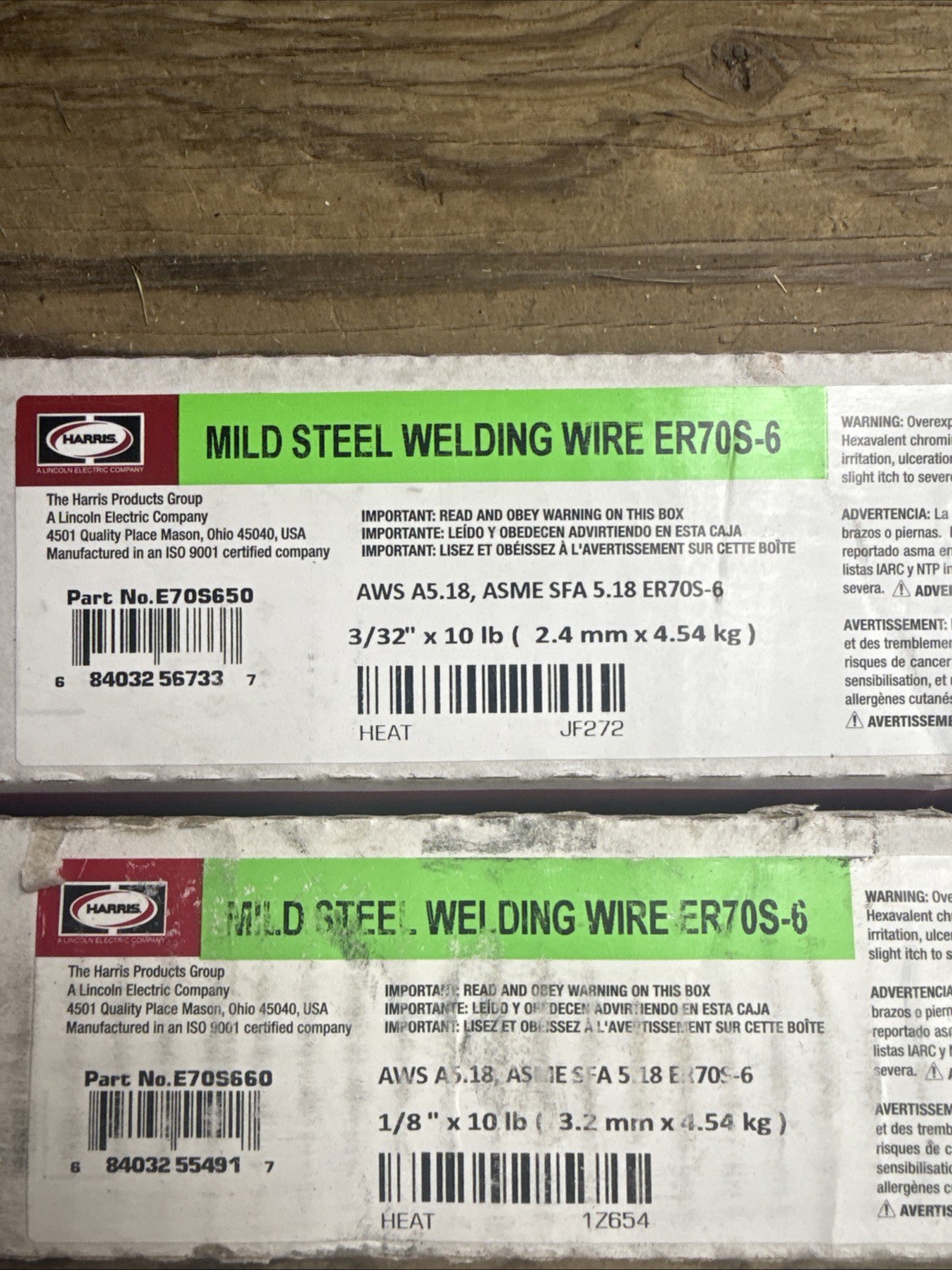 Lot -2)1/8″,3/32” X 36″ ER70S-6 Harris® Mild Steel TIG Rod 10 lb Box