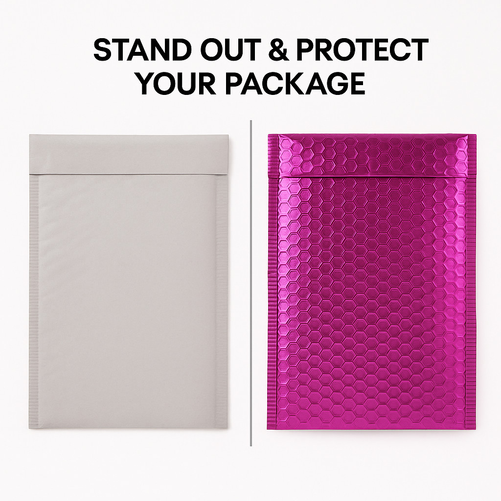 Metallic Pink Bubble Mailers 6.5×10 Padded Poly Envelopes Self Seal Waterproof