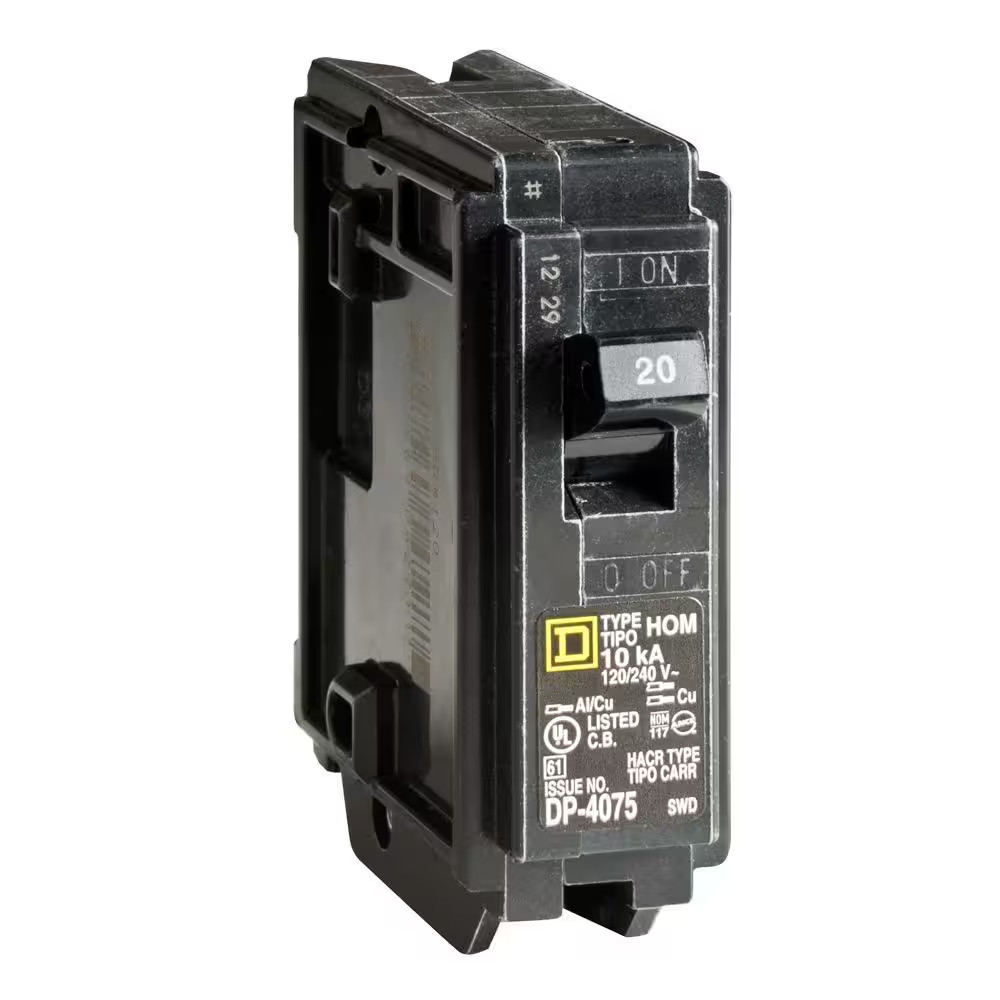 Homeline 20 Amp One-Pole Circuit Breaker HOM120CP, Square D Breakers 120/240 VAC