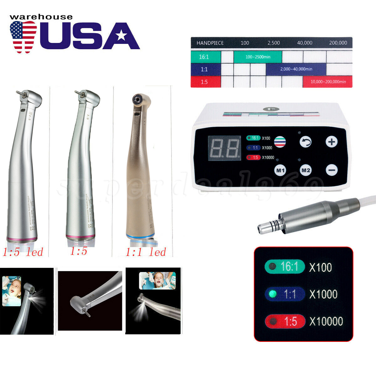 Dental Brushless LED Electric Micro Motor 1:5/1:1 Increase Handpiece for NSK MA