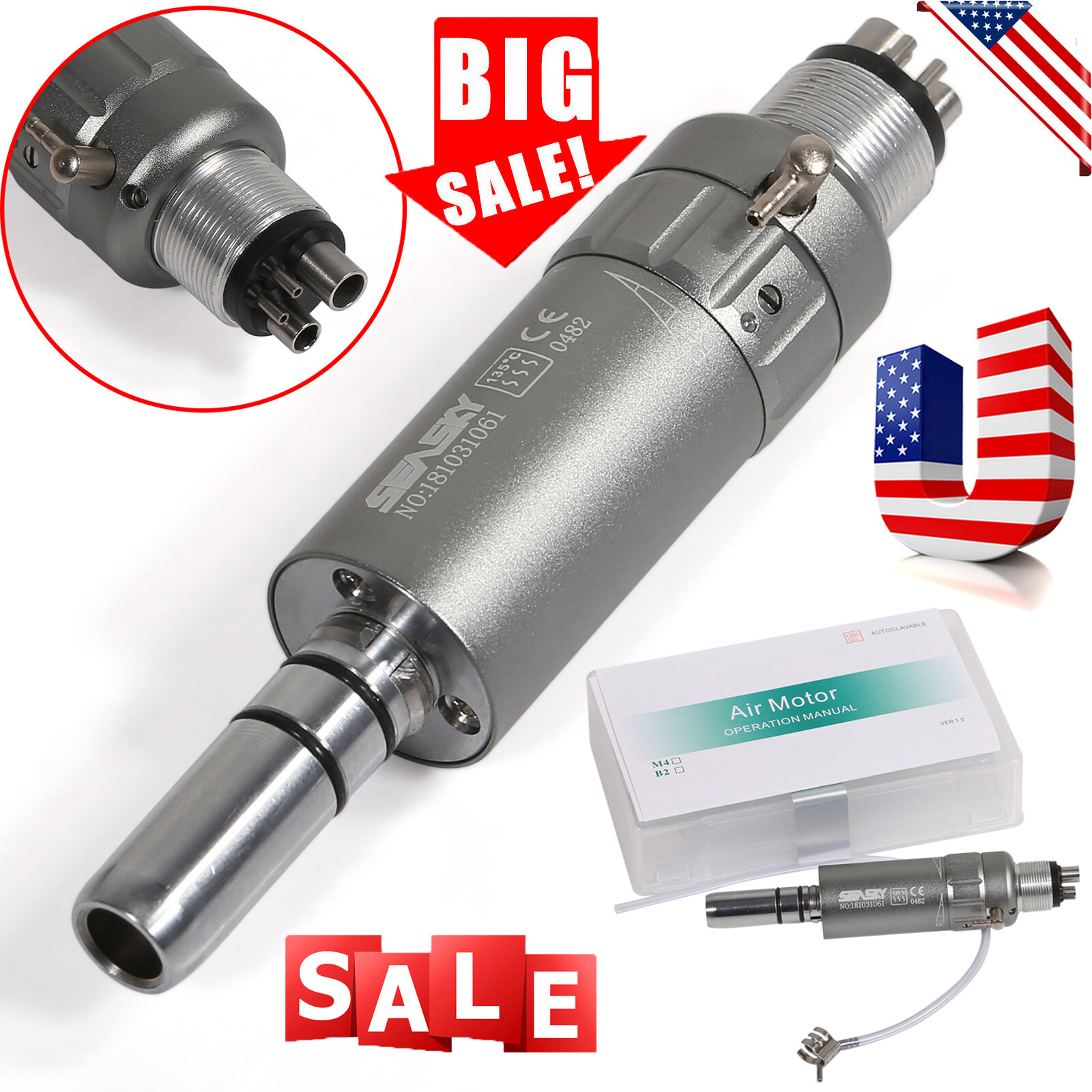 Dental 1:1 Inner/External Low Slow Speed Handpiece Air Motor 2/4Hole E-type OR