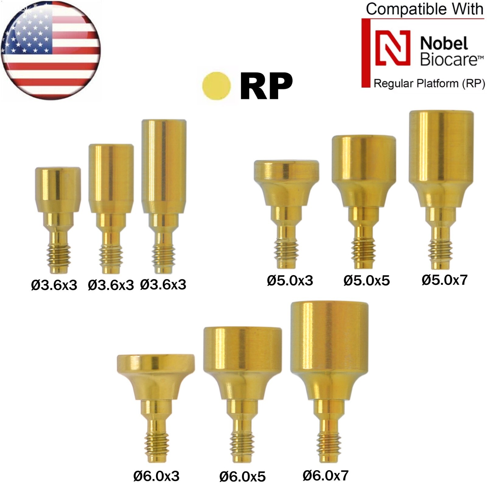 US Dental Healing Abutments fits Nobel Active NP/RP ∅3.6/5.0/6.0 H3/5/7mm