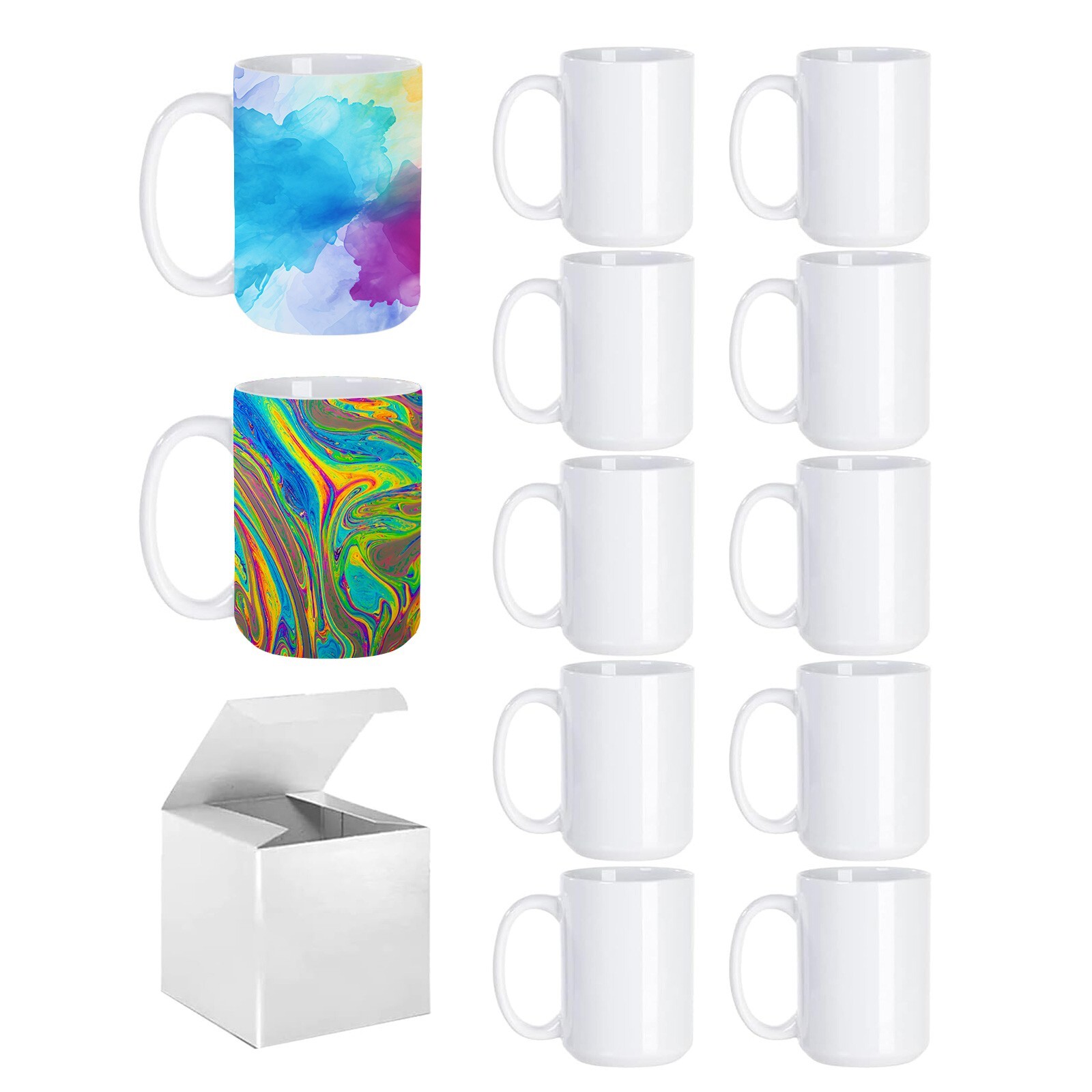 36 Pack 15oz Sublimation Blank White Ceramic Coffee Mugs w/ Individual White Box