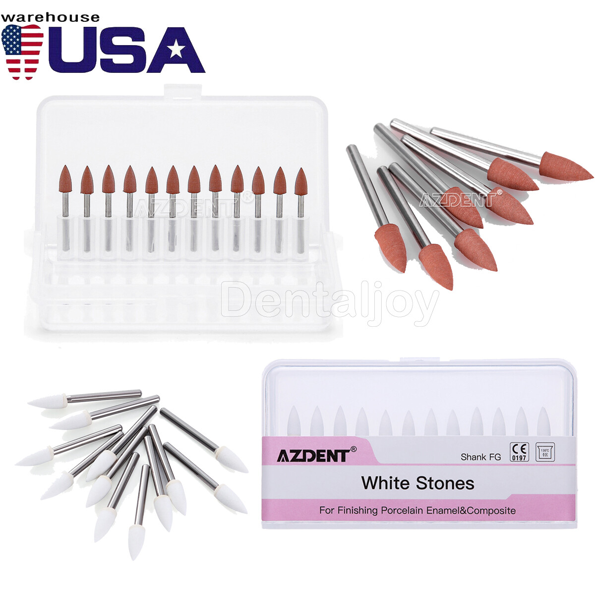 Dental 0413 Brownie Polishers Friction Grip / White Polishing Stones Flame FL2