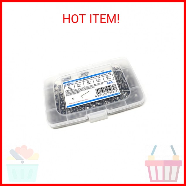 iexcell 250 Pcs M3 x 6/8/10/12/16mm Thread Pitch 0.5 mm Stainless Steel 304 Hex