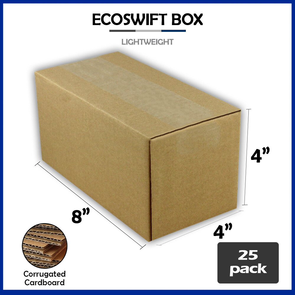 25 8x4x4 “EcoSwift” Brand Cardboard Box Packing Mailing Shipping Corrugated