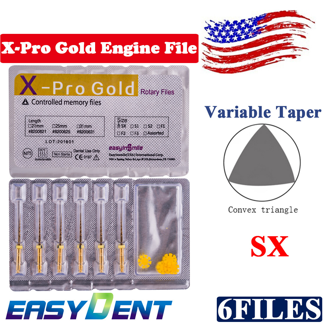 6Pcs Dental NITI Gold Opener Files SX Endodontic Engine Rotary Files EASYINSMILE