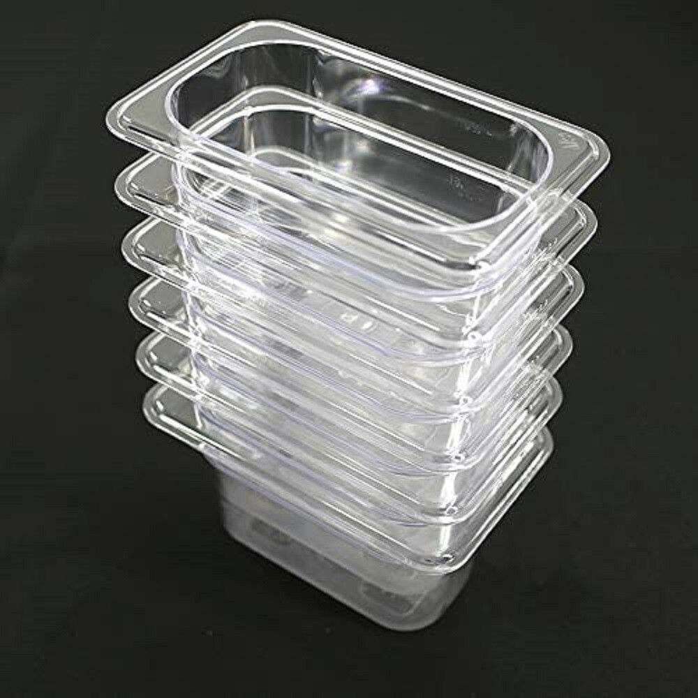 Hakka 6 Pack 1/9 Size Polycarbonate Food Pan 4″ Deep Clear Storage Prep Pans