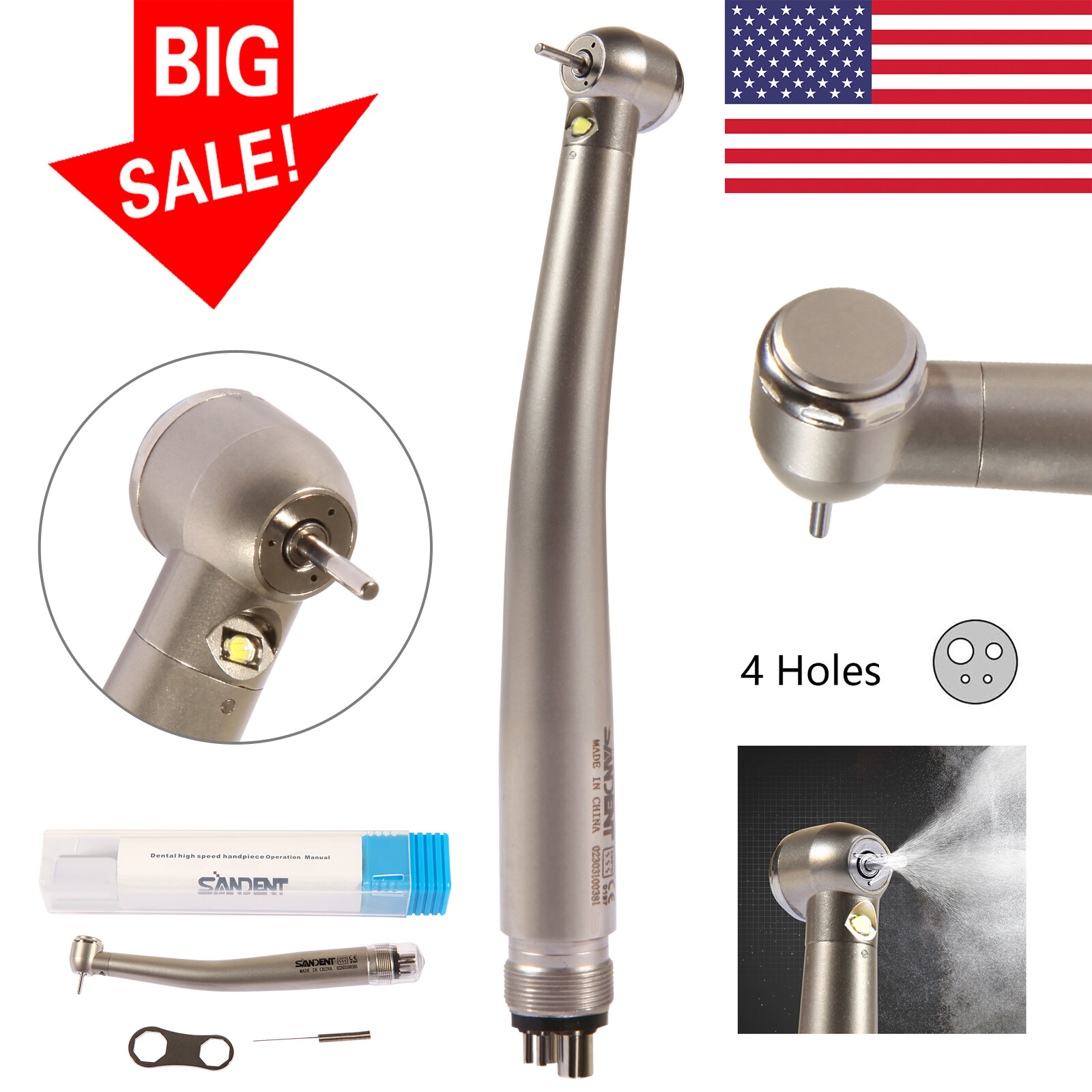 Dental High Speed Handpiece LED Turbine 2 Holes/4 Holes E-generator 3 Spray DL