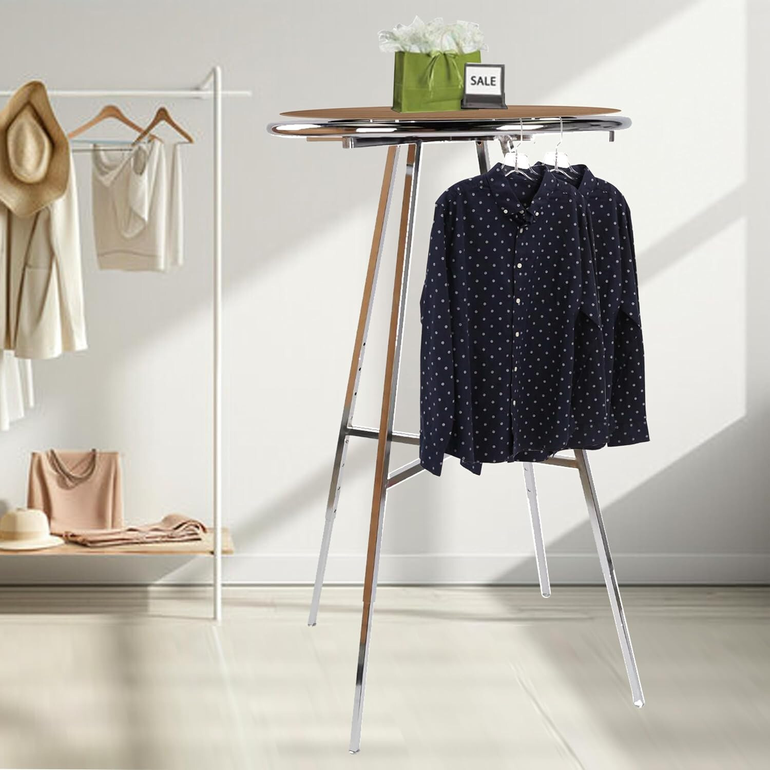 Chrome 36″ Round Clothing Rack Height 48 – 72″ H Leveler Glides Garment