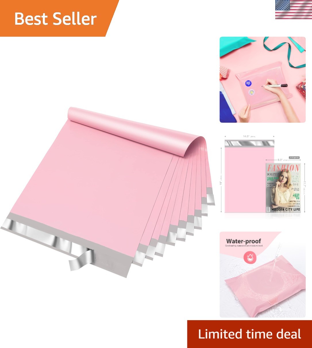 Elegant Light Pink Polyethylene Mailer Bags – 50 Piece Set 14.5×19