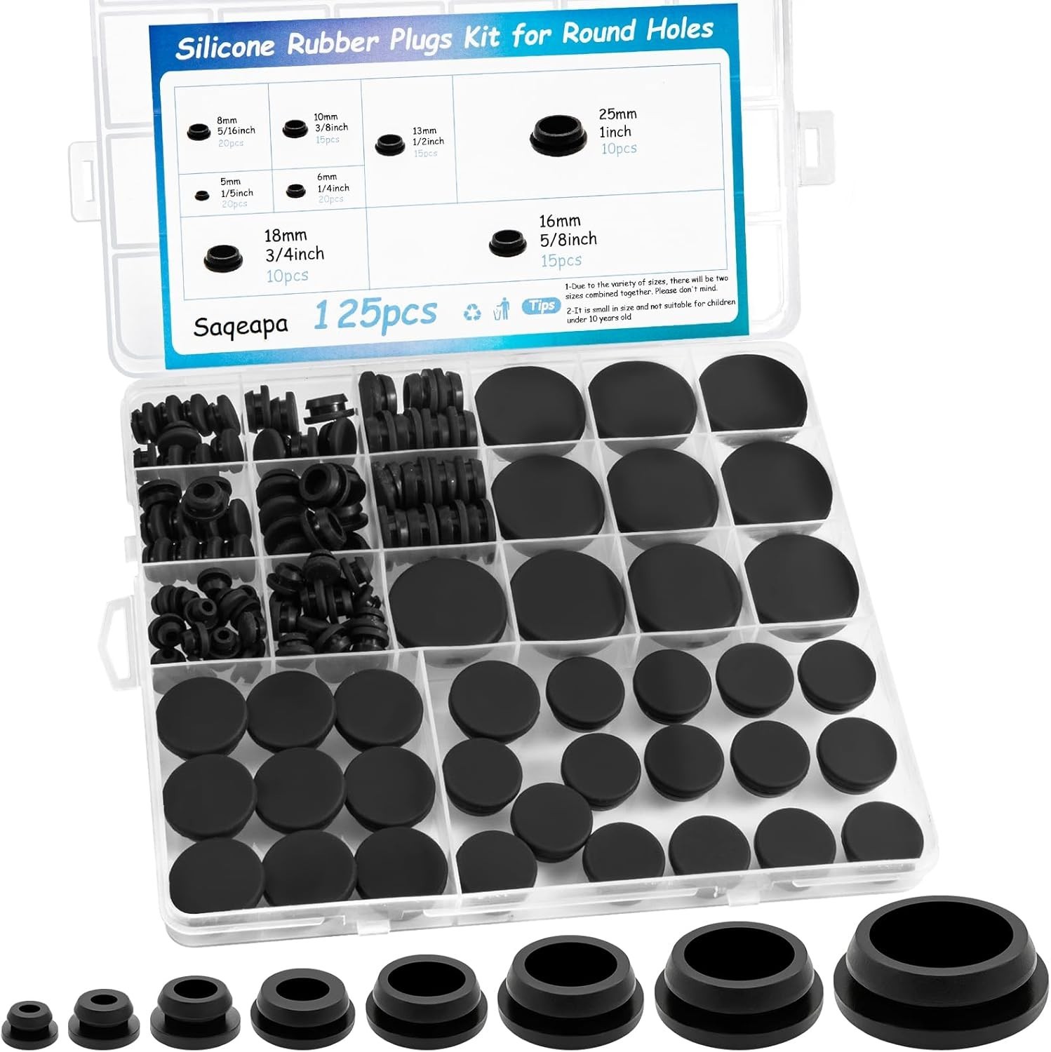 125PCS Rubber Plugs for Round Holes, Premium Black Rubber Hole Plugs, Various…