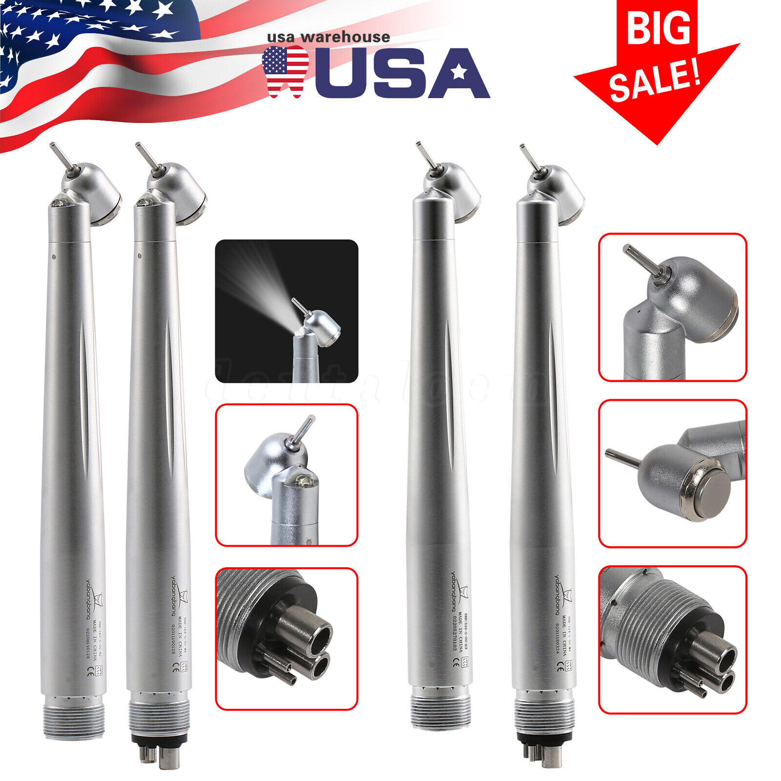 Dental 45 Degree LED High Speed Handpiece Self-Power Oral Surgery Turbine 2/4H