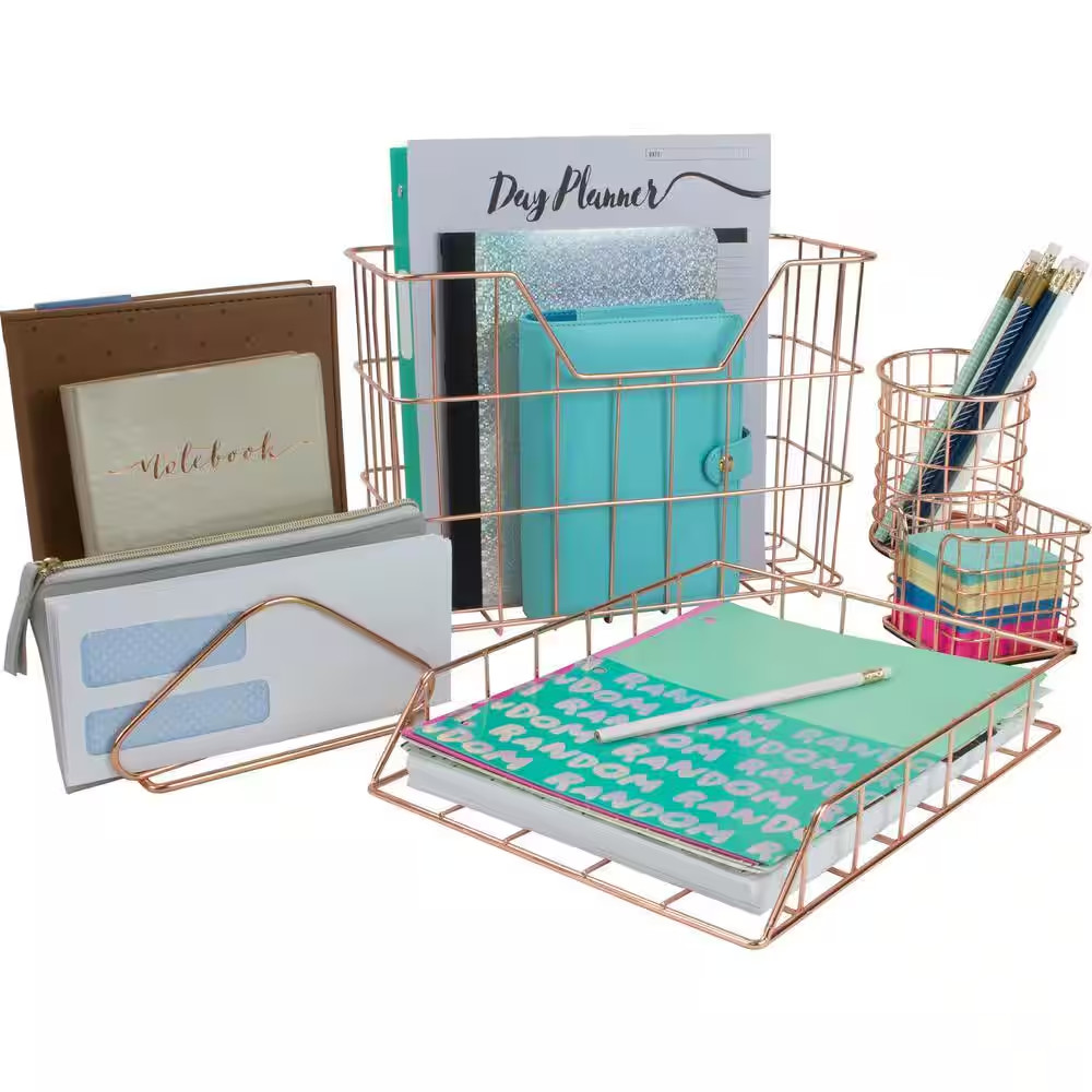 5-Piece Desk Organizer Set, Metallics 13 In. X 9.25 In.Metal Desk Accessories, L