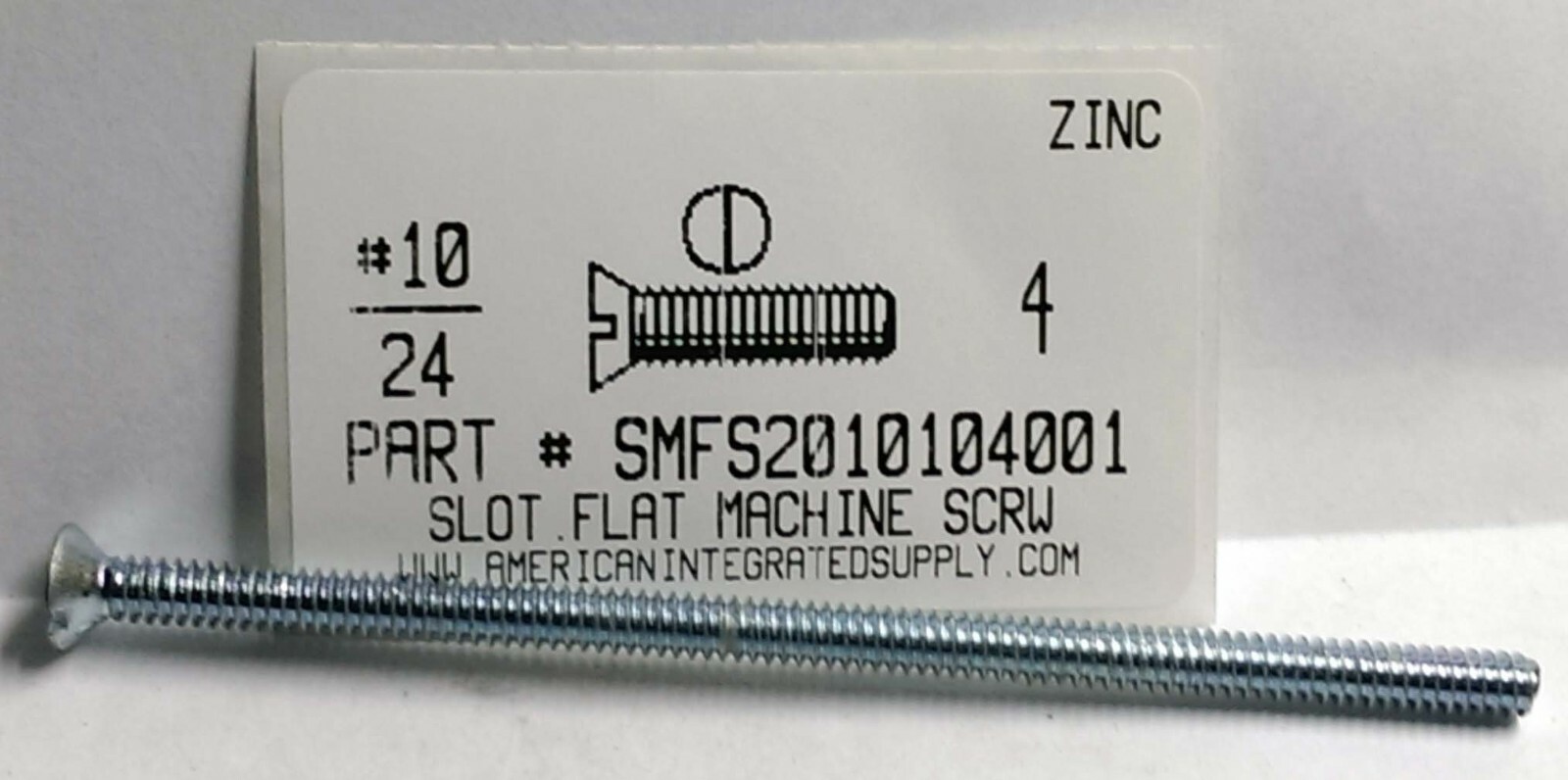 #10-24×4″ Flat Head Slotted Machine Screws Steel Zinc Plated (20)