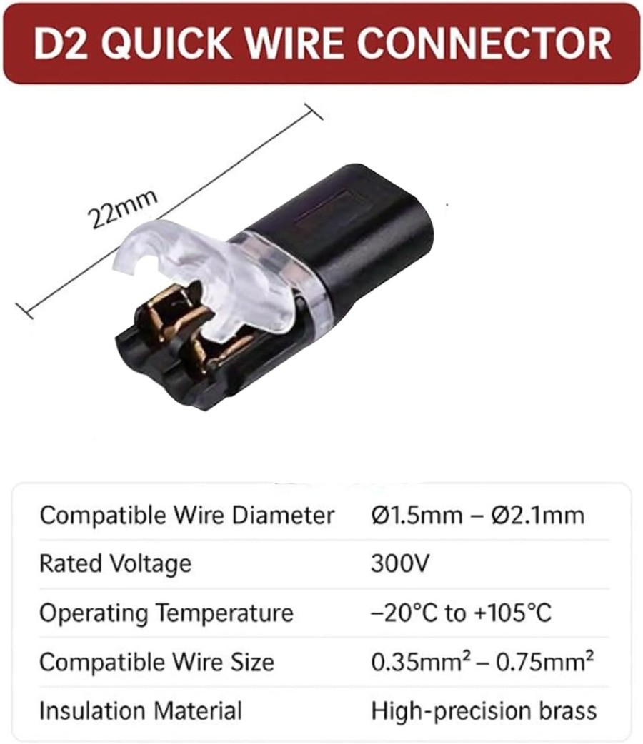 200Pcs Double-Wire Plug-in Connector, Cable Clamp with Locking Buckle, AWG 18-22