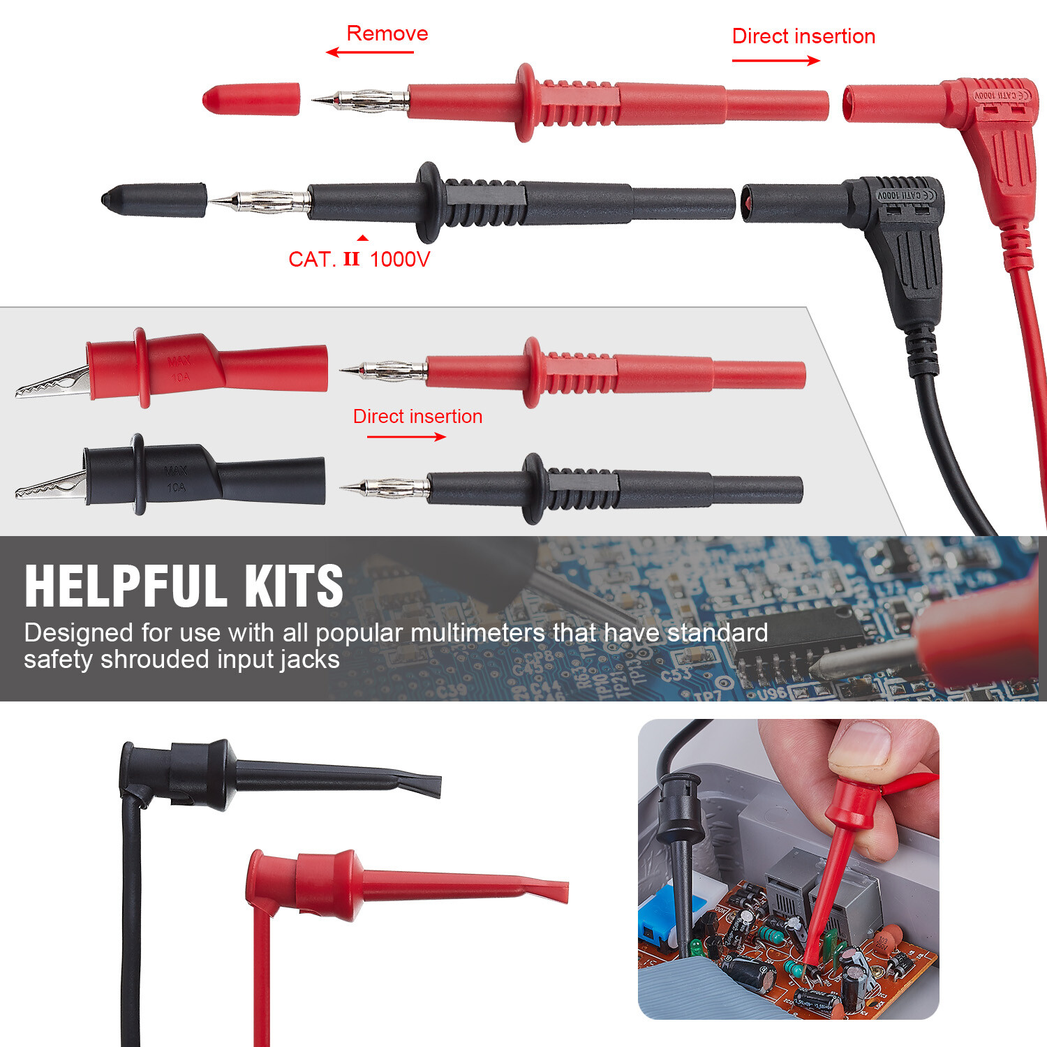WGGE WG-012 Electronic Test Lead Kit with insulation alligator clips,Multimeters