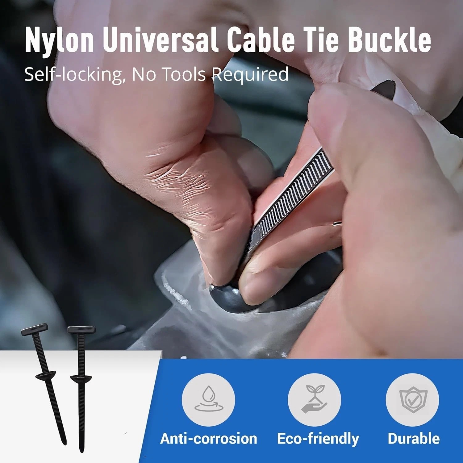 100PCS Nylon Universal Cable Tie Buckle Heavy Duty Self-Locking Zip Holder