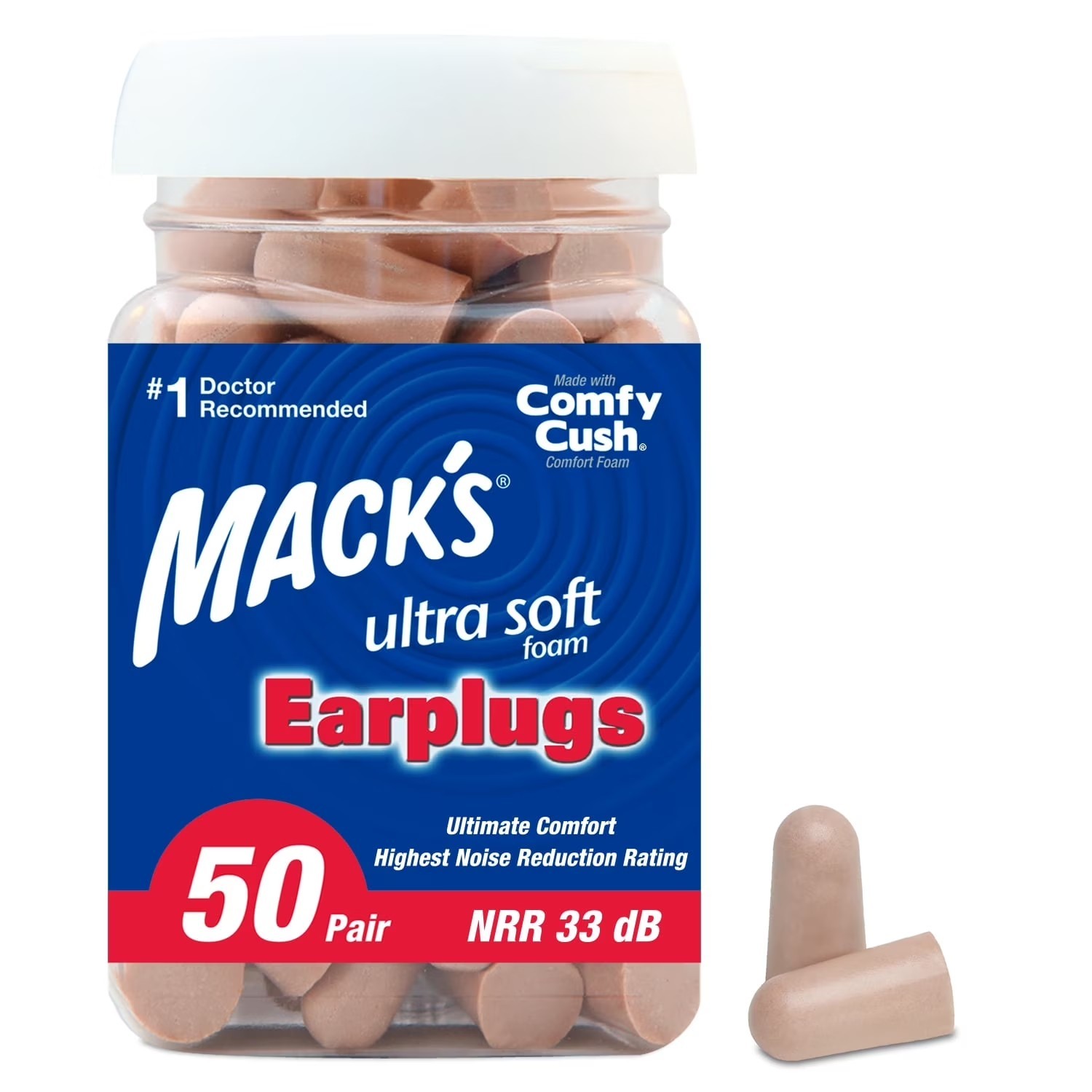 Mack’s Ultra Soft Foam Earplugs, 50 Pair, 33dB Highest NRR.