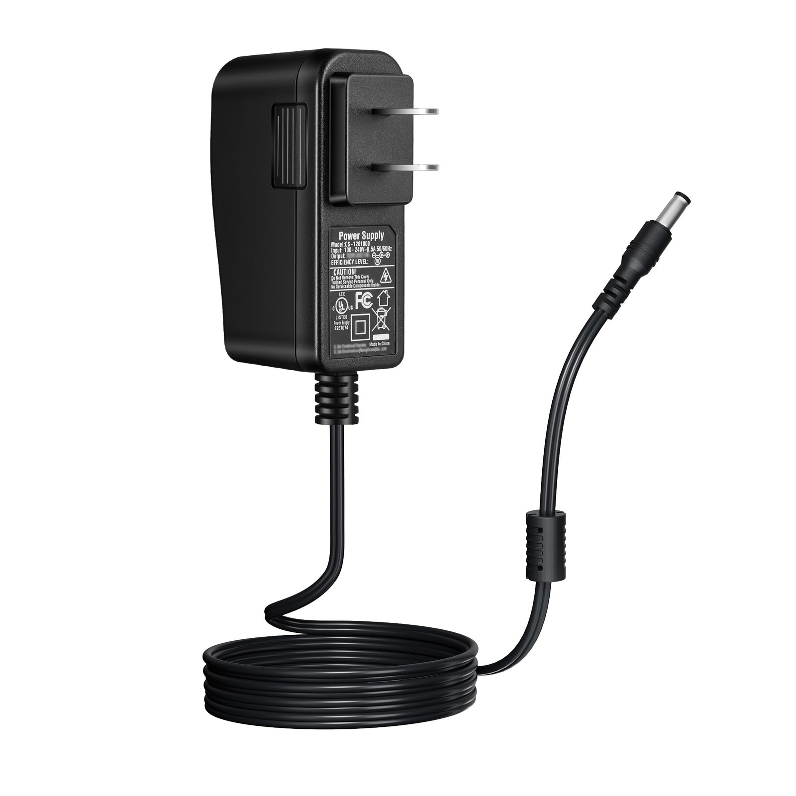 12V 0.5A Power Supply Adapter AC 100-240V to DC 12Volt 500mA 1-Pack, Black