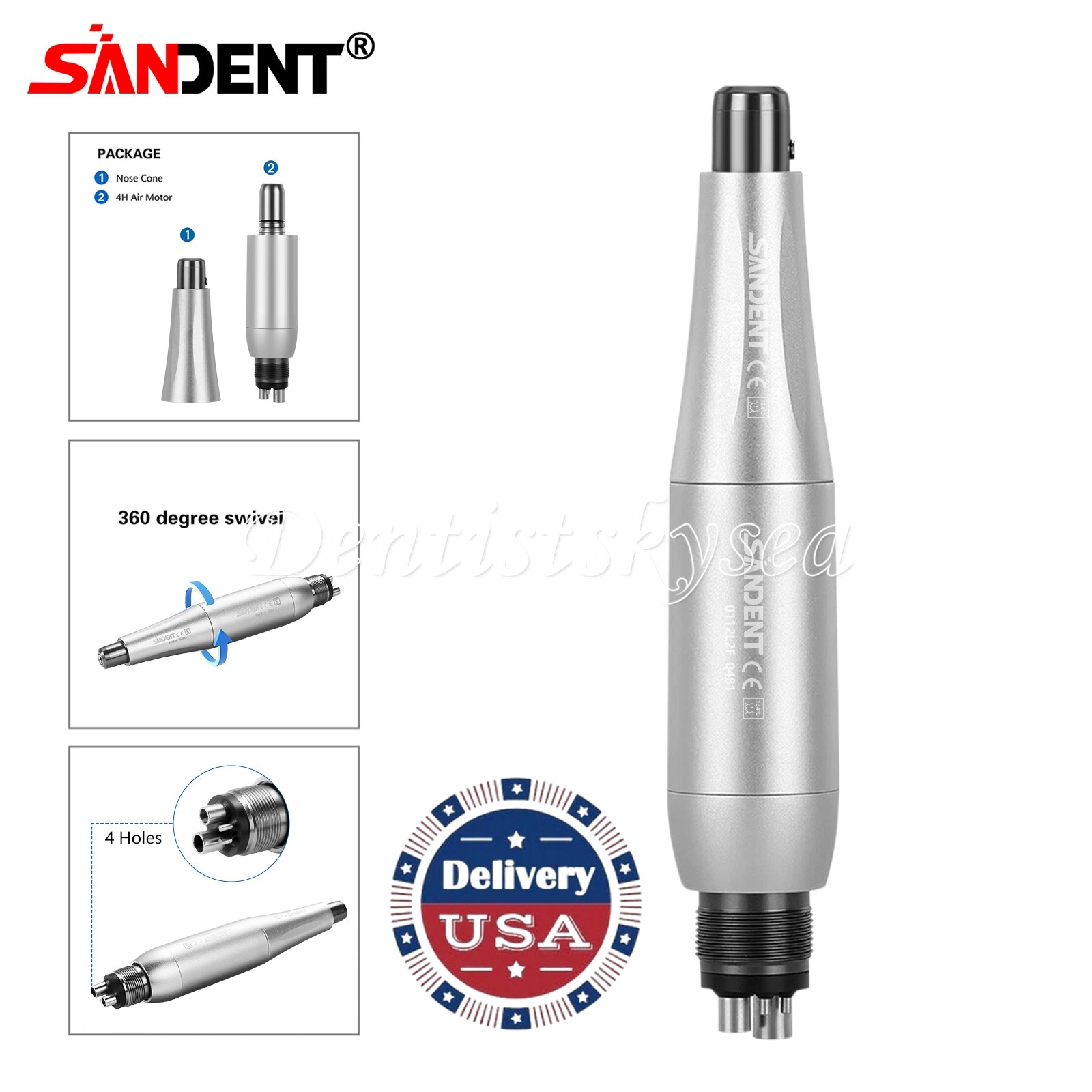 Dental Hygiene Prophy Handpiece Air Motor 4 Holes 4:1 Reduction 360 ° Swivel