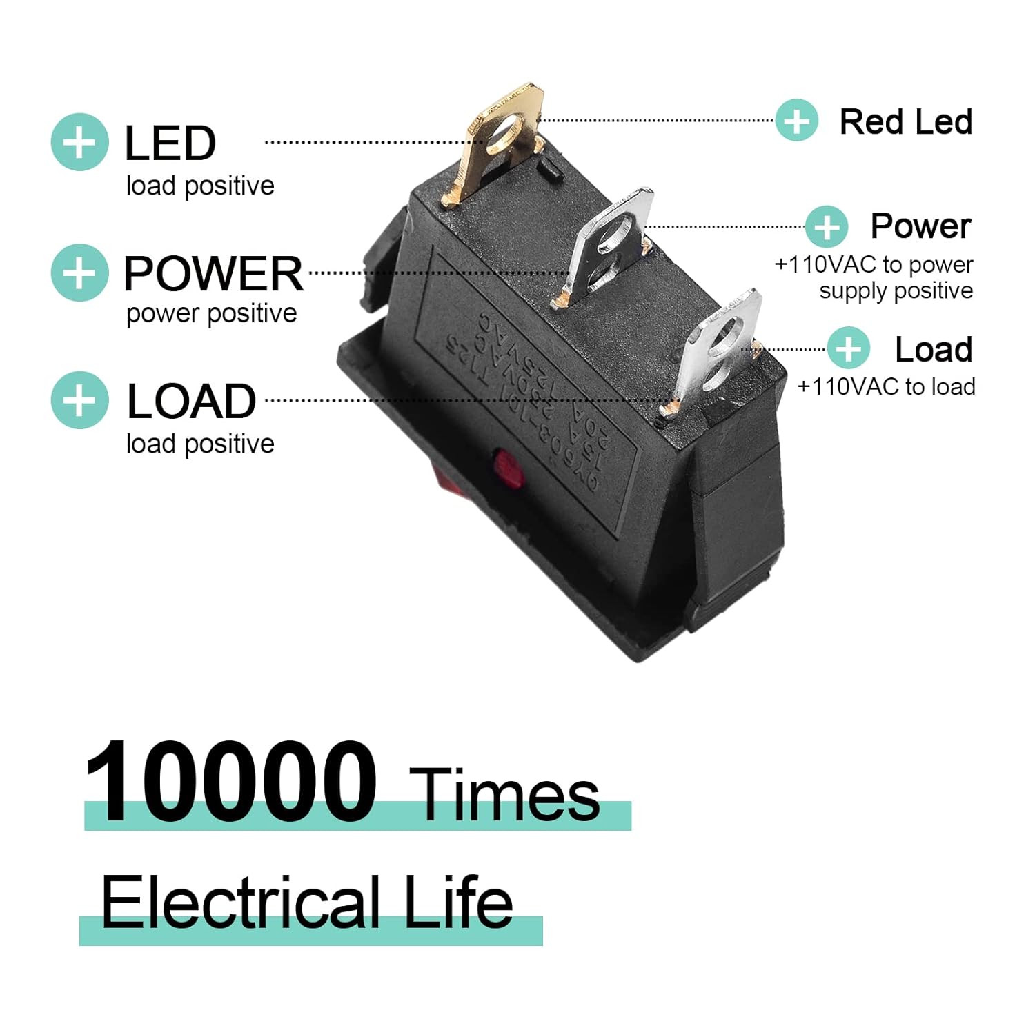 5 Pcs LED Illuminated On/Off SPST 3 Pin Mini Boat Rocker Switch for Car Boat