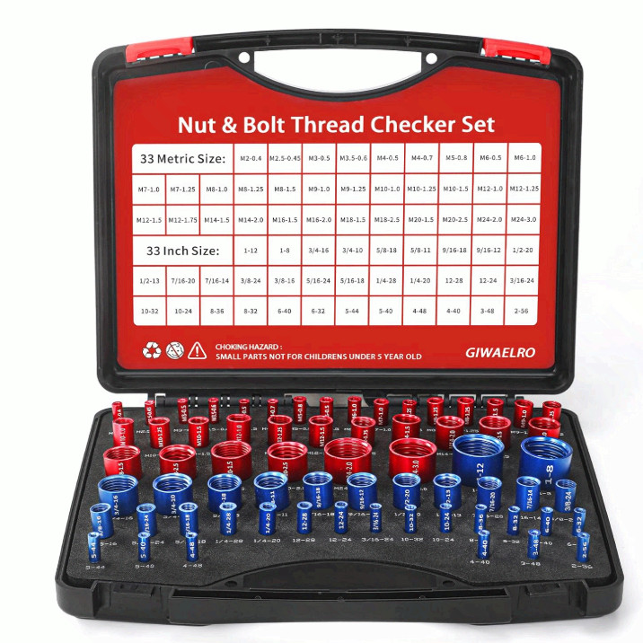 66pc Nut & Bolt Thread Checker Gauge Set Metric SAE w/Case