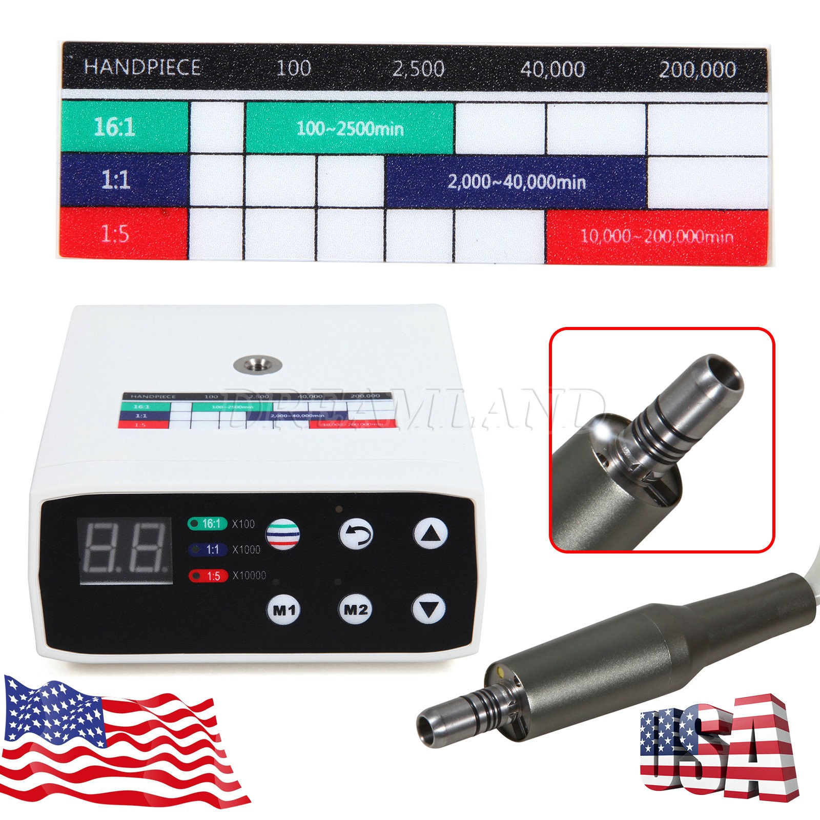 Fit NSK NL400 Dental Electric Motor +1:5 Handpiece Fiber Optic Contra Angle USA