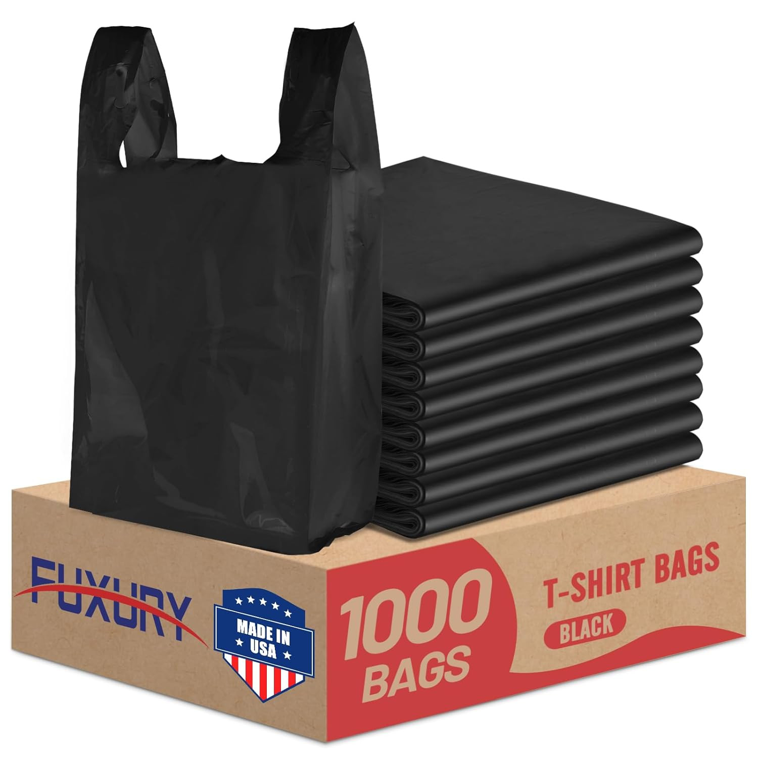 1000 Count Black Plastic Grocery Bags 11.5″ X 6.5″ X 21″, T-Shirt