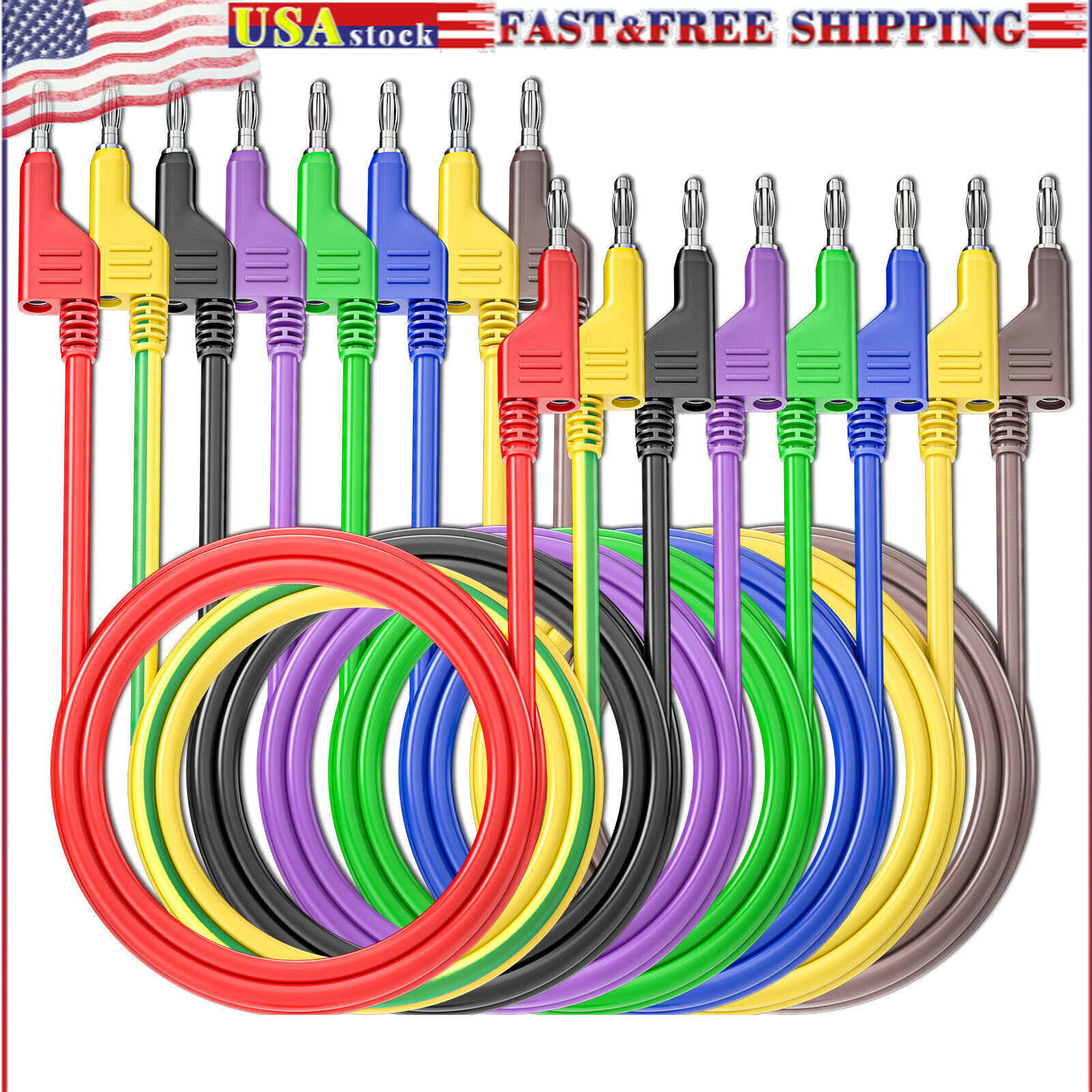 4mm Stackable Banana Plug to Banana Plug Test Leads 8PCS Silicone Cable Wires