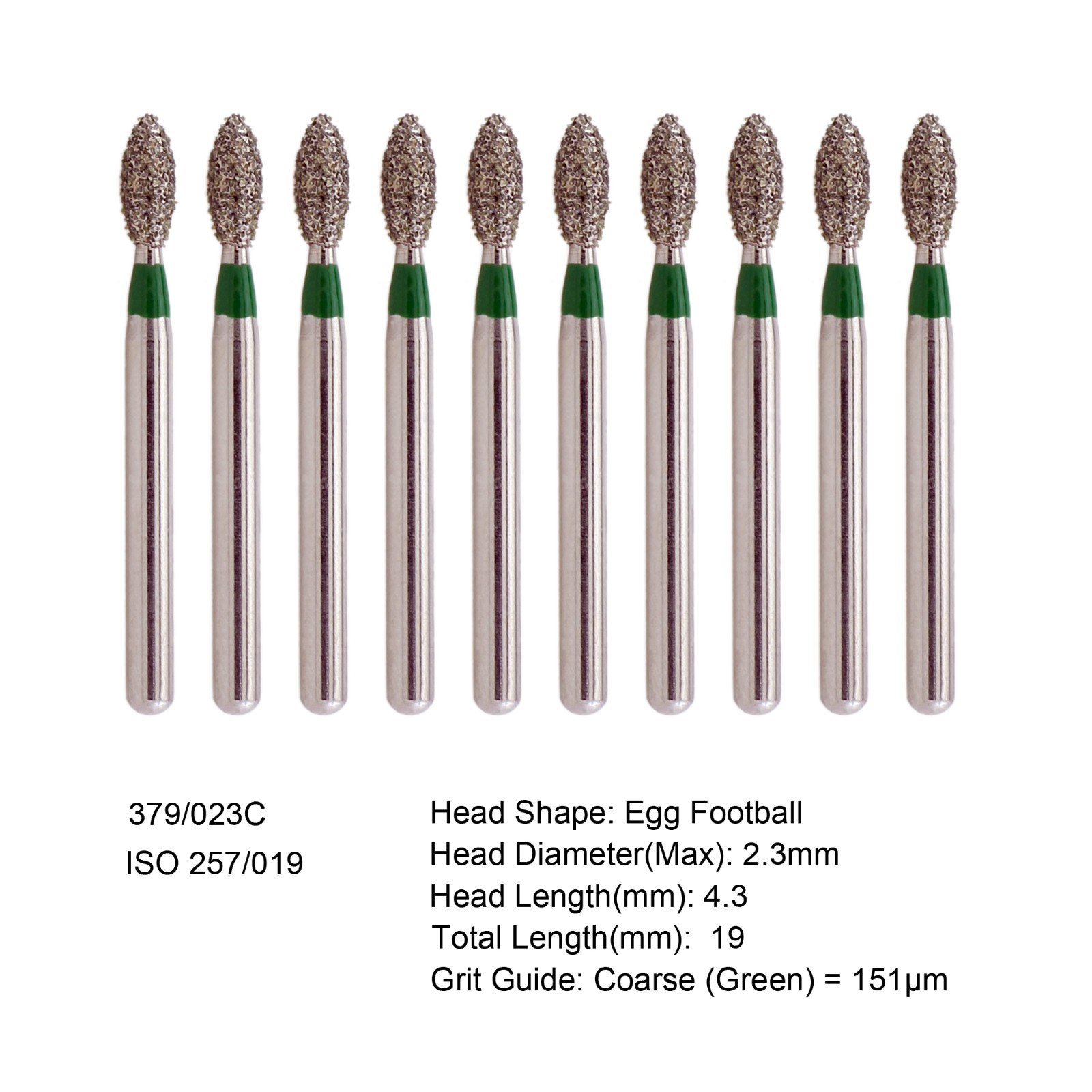 Dental Diamond Burs Drills FG Egg Football 379/023C Coarse Grit High Speed Burr