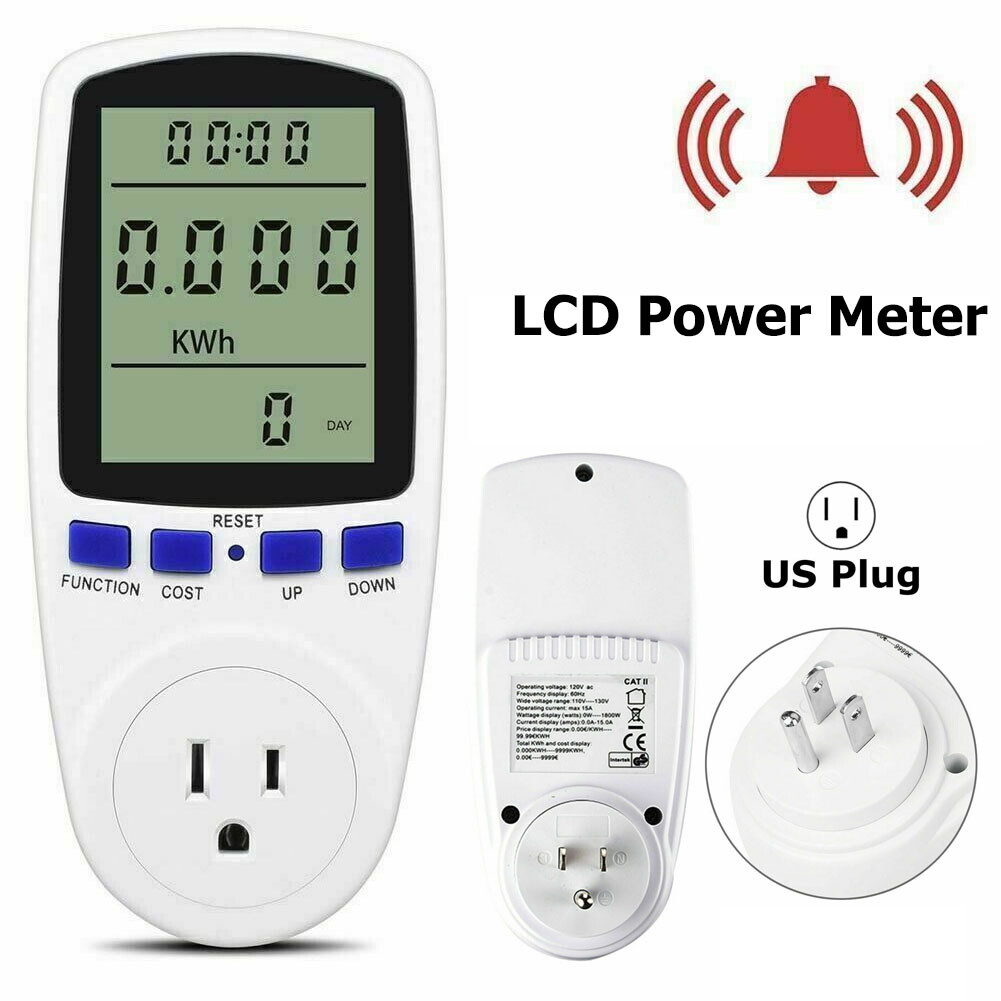LCD Power Watt Meter Plug Consumption Electricity Usage Energy Amps Volt Monitor