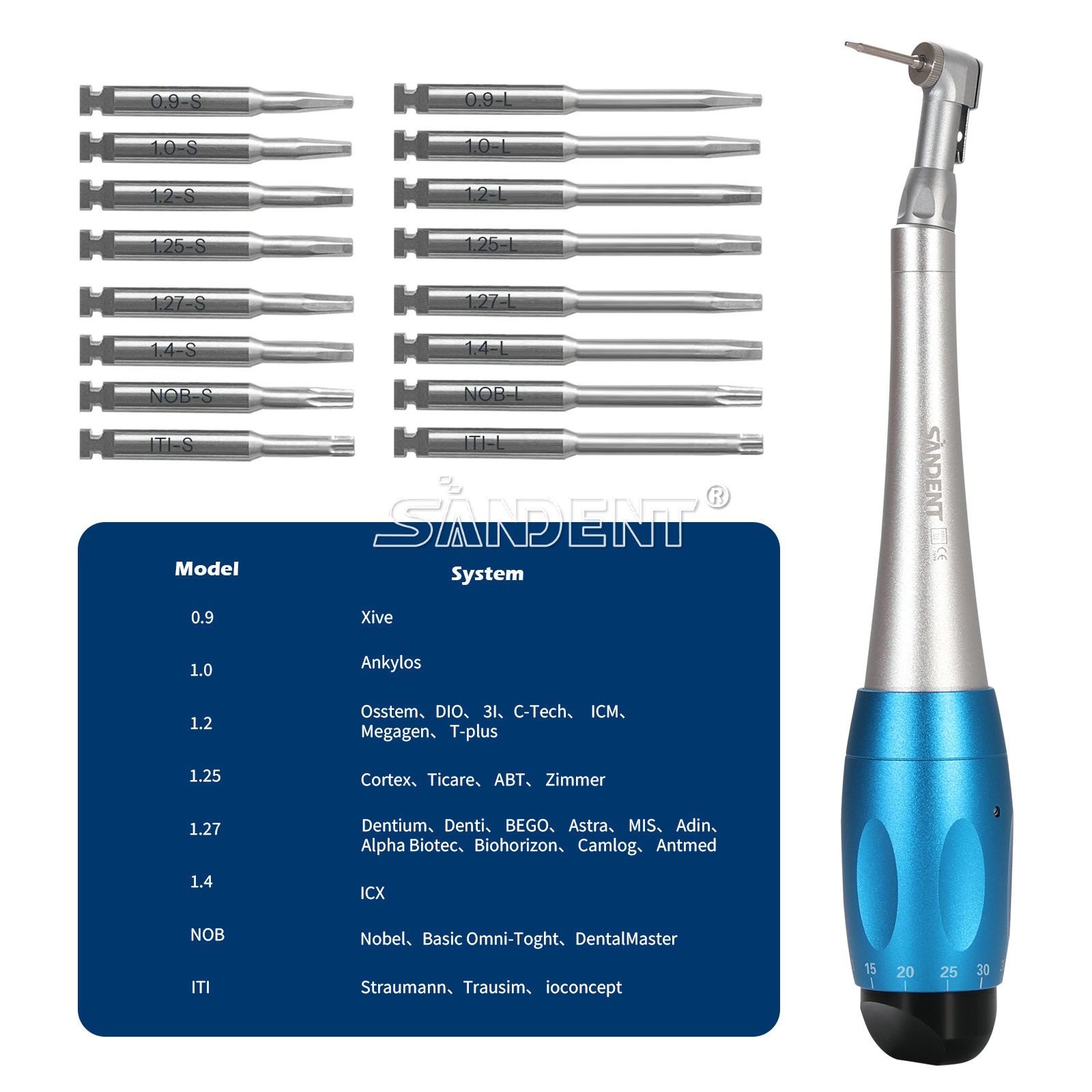 Dental Universal Implant Kit Torque Wrench Contra Angle Handpiece & 16 Drivers