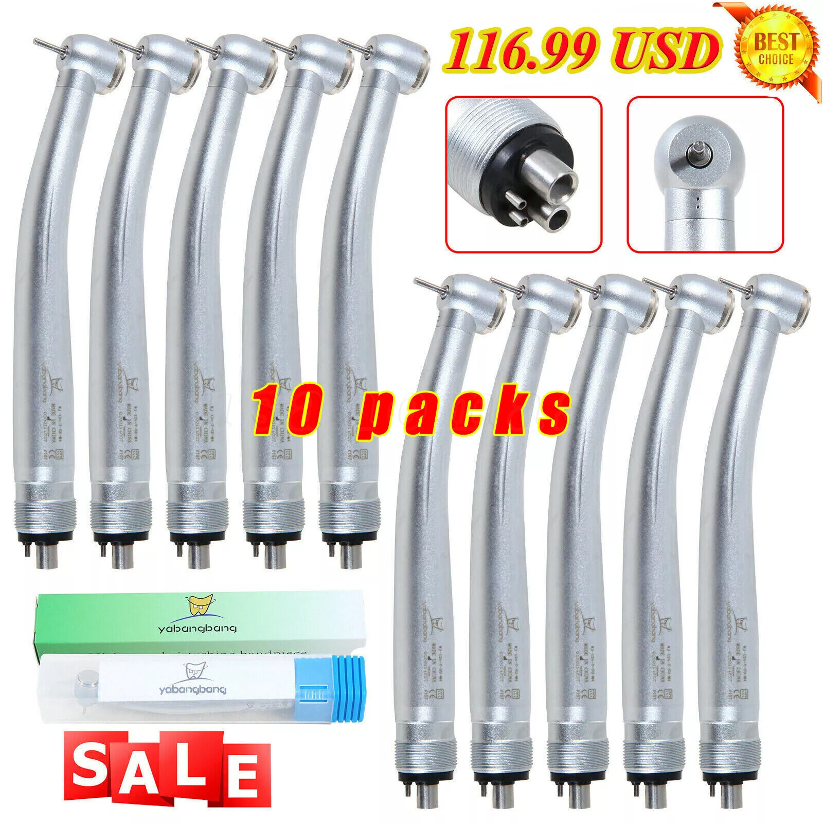 10 Packs NSK Style Dental High Speed Handpiece Push Button 4Hole Air Turbine USA
