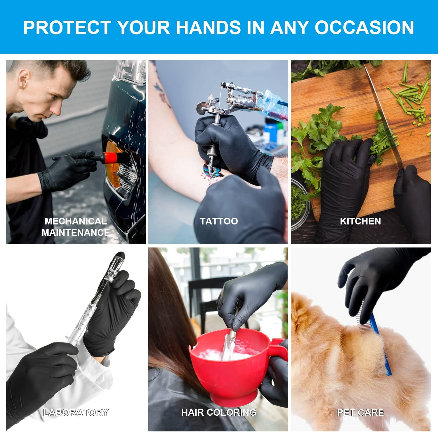 – Black Nitrile Disposable Gloves, Exam Gloves, Powder-Free, Latex-Free, 3Mil, C