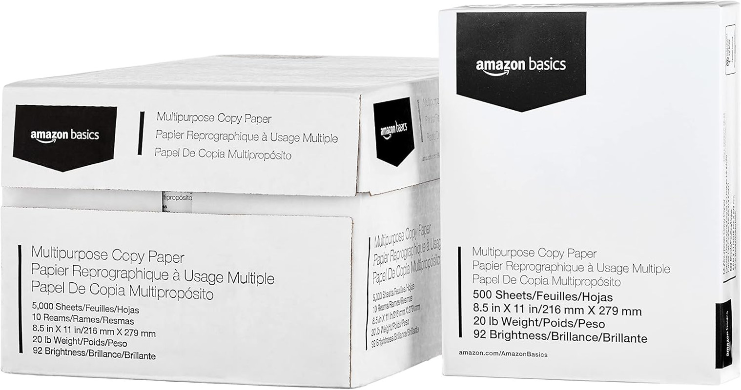 Multipurpose Copy Printer Paper, 20Lb, 8.5 X 11″, 10 Reams (5,000 Sheets) Letter