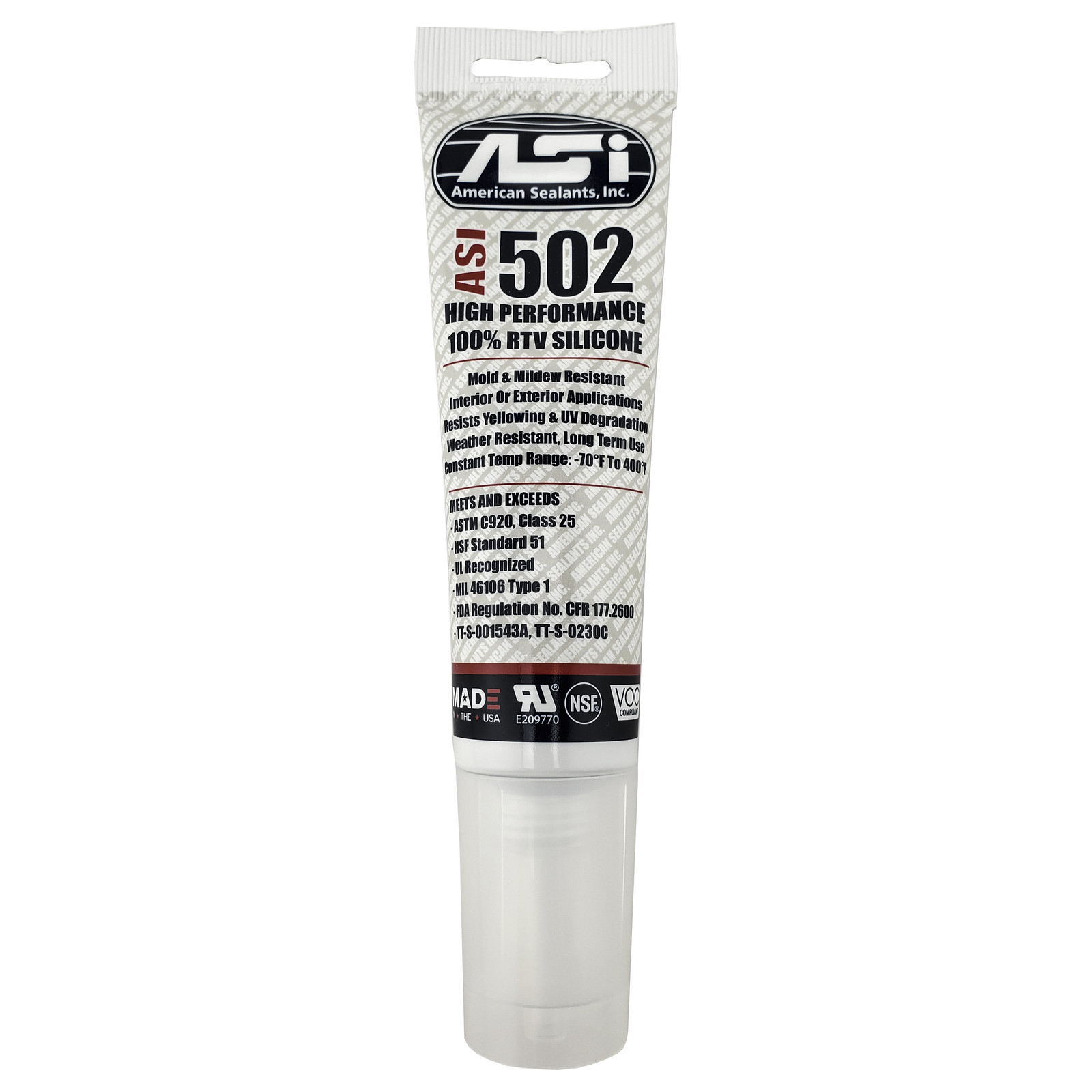 ASI 502 Clear Food Grade 100% RTV Silicone Sealant – 2.8 Oz Squeeze Tube