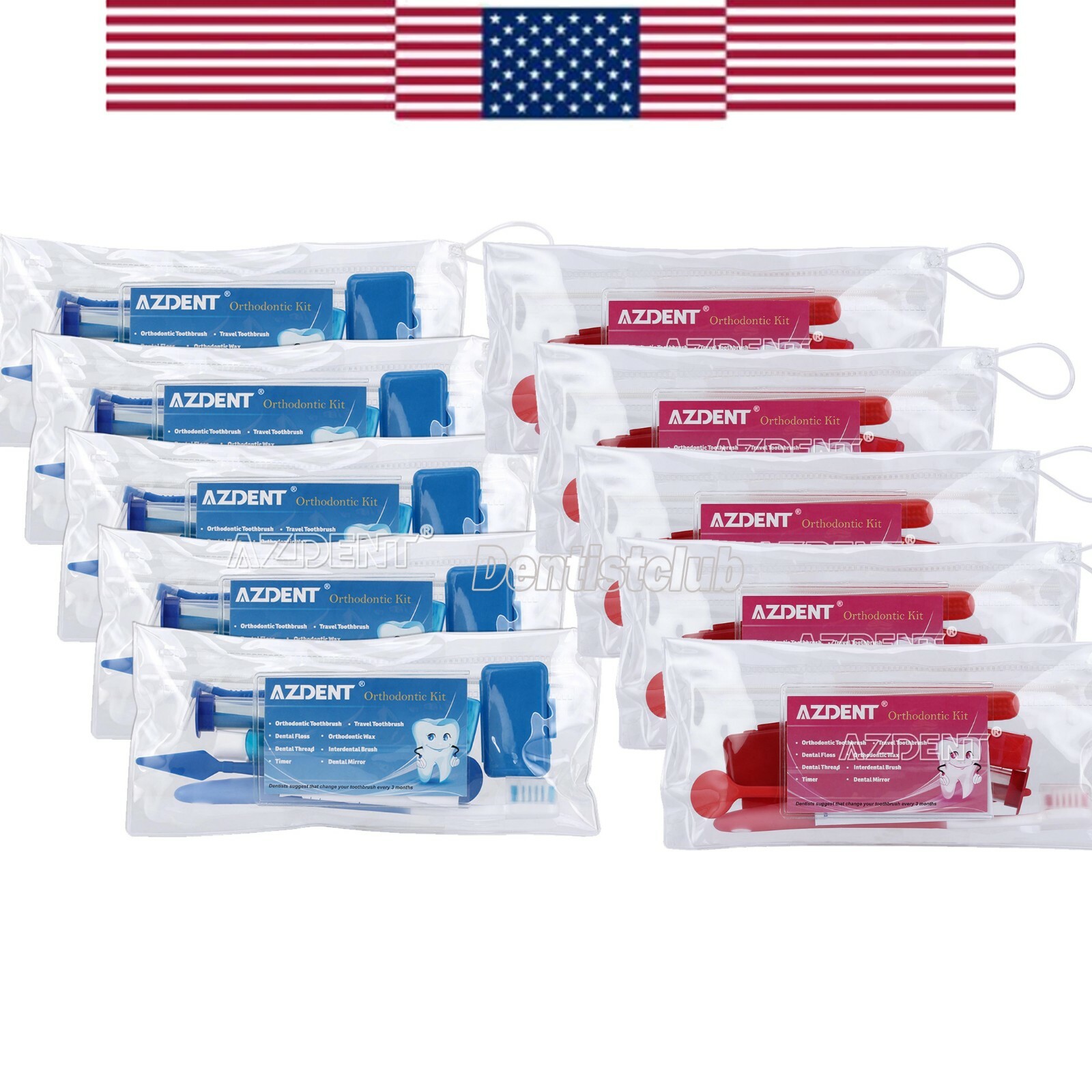 AZDENT Dental Teeth Cleaning Oral Care Orthodontic Kits Brush Floss Thread