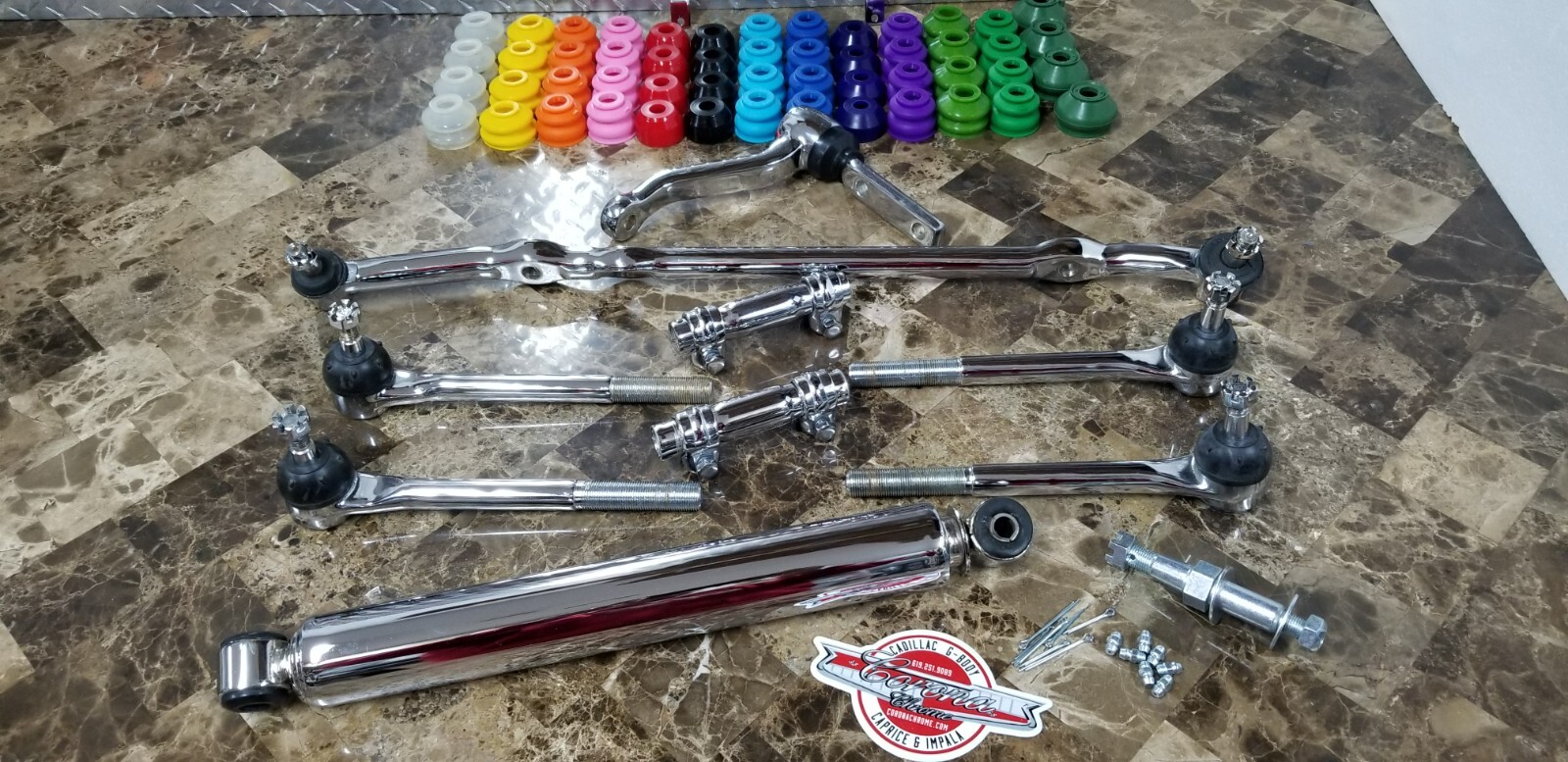 Chrome Steering Linkage Kit with Damper Shock 77-96 Cadillac/Caprice