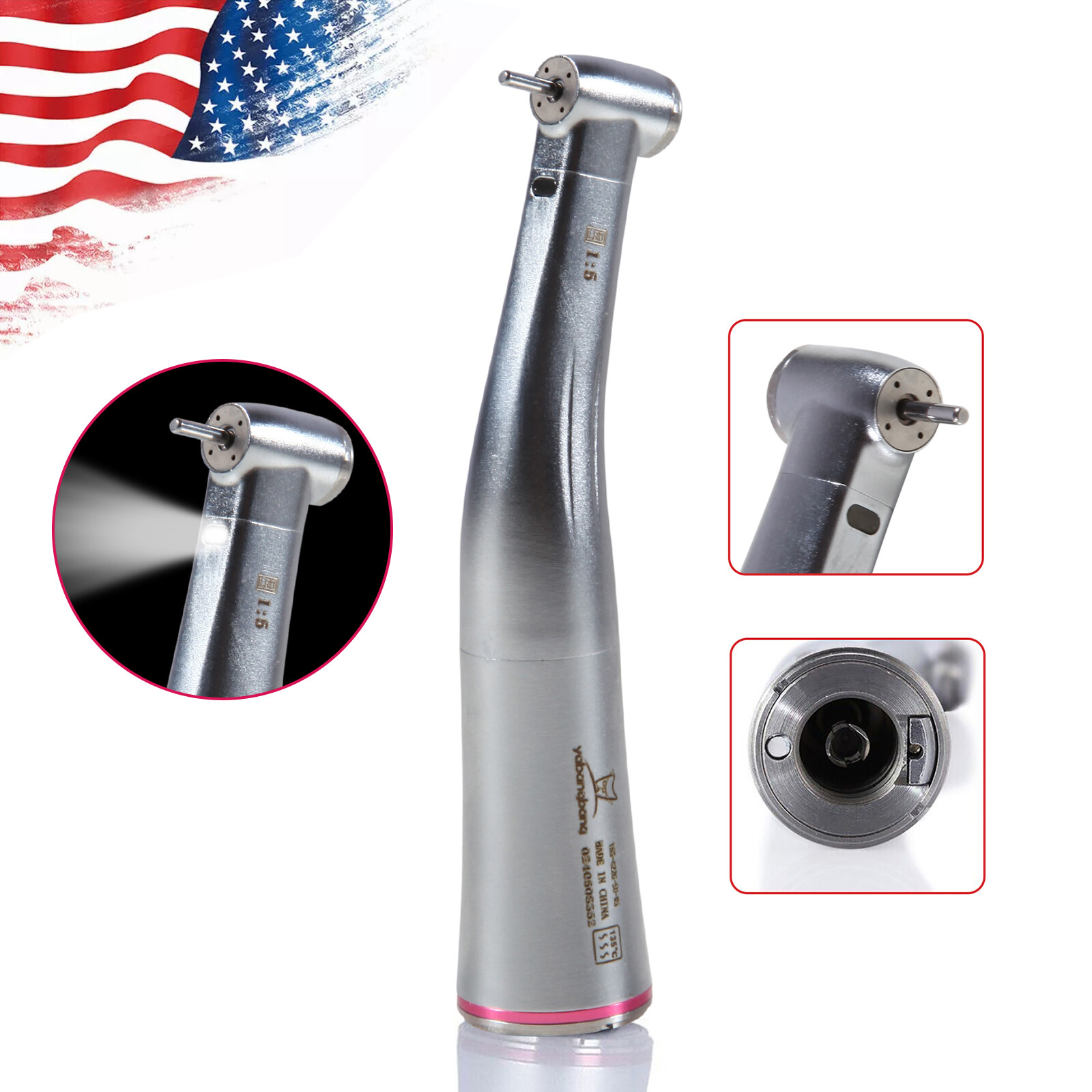 Dental 1:5 Increasing Fiber Optic LED Contra Angle Handpiece Fit NSK Electric DL