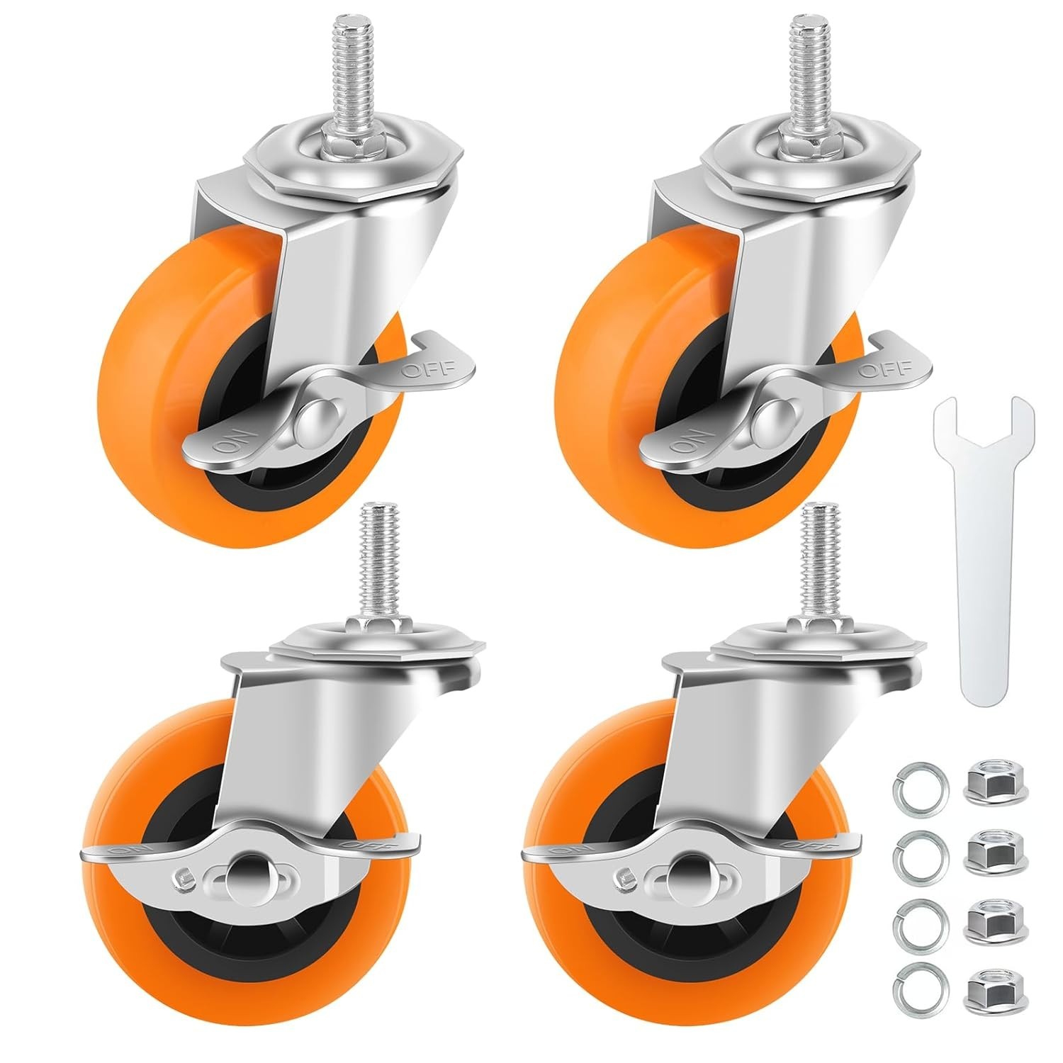 3 Inch Caster Wheels Threaded Stem Casters Set of 4 Heavy Duty Swivel Wheel