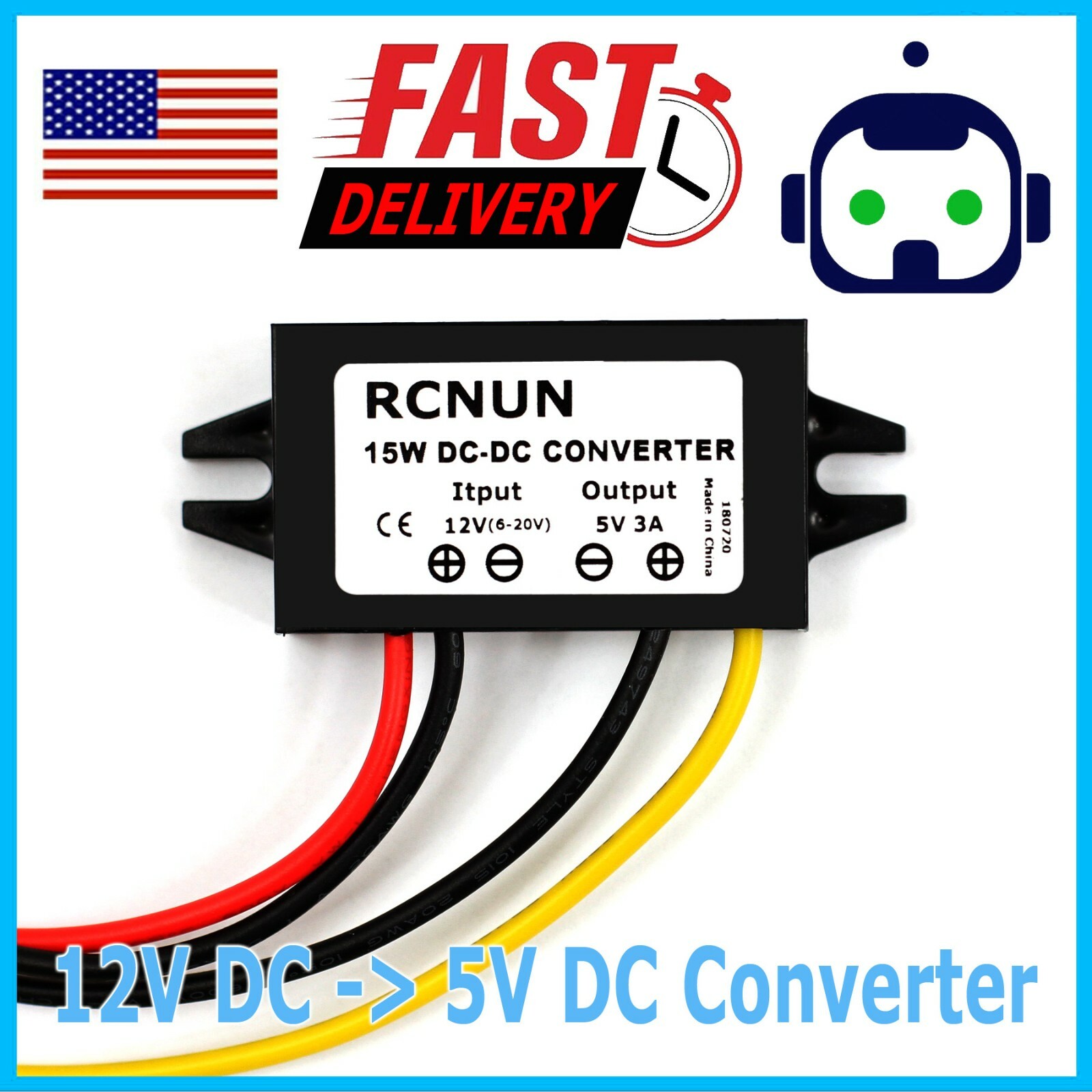 Waterproof DC-DC Converter 12V Step Down to 5V Power Supply Module 3A 15W Black