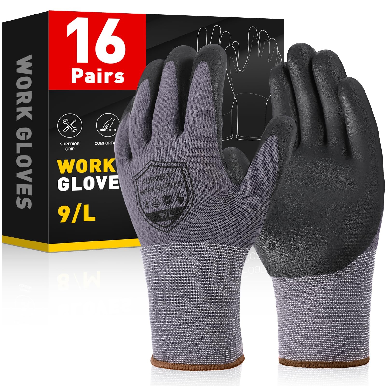 Safety Work Gloves,16 Pairs Micro-Foam Nitrile Coated Glove for Men and Women…