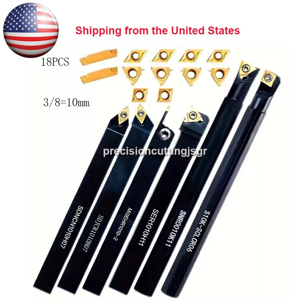 18PCS 3/8 ” 10mm Shank Indexable Carbide Lathe Turning Insert Tool Holder