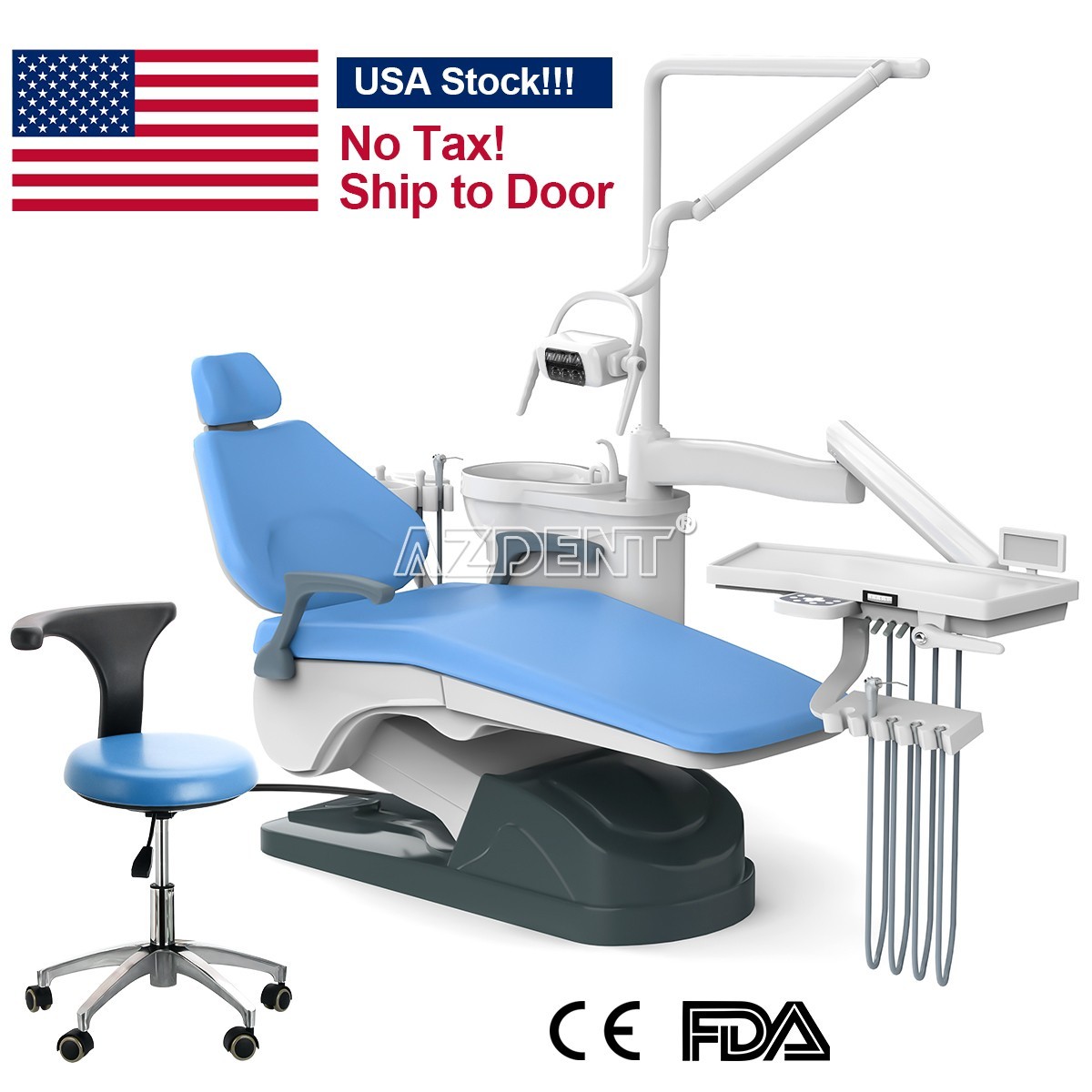 FDA Dental Unit Chair Computer Controlled DC Motor PU Leather +Dentist Stool