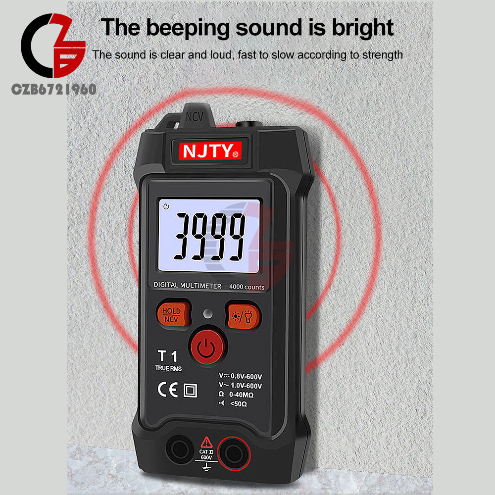 T1 Digital Automatic Multimeter Small AC DC Voltage 600V 0Ω~40MΩ 4000 Backlight